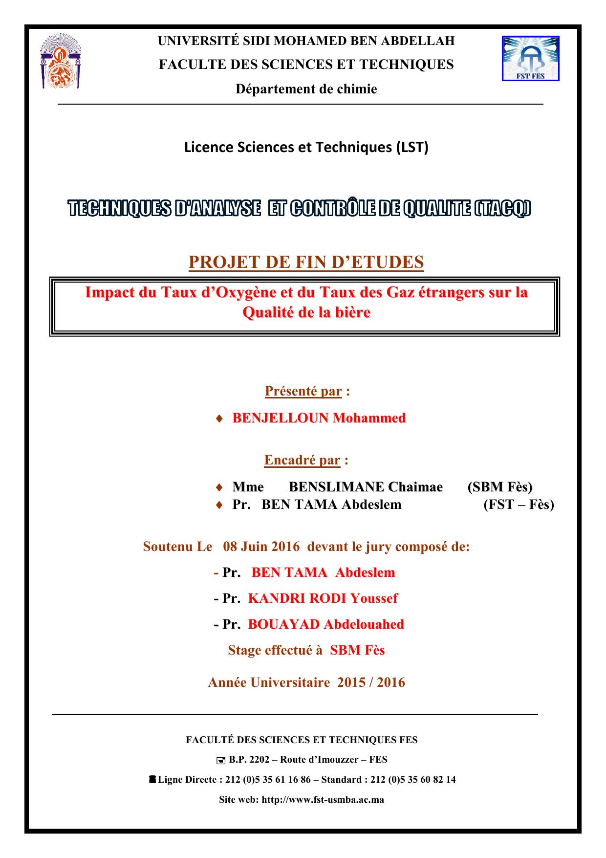 Impact du Taux d’Oxygène et du Taux des Gaz étrangers sur la Qualitté de la bière