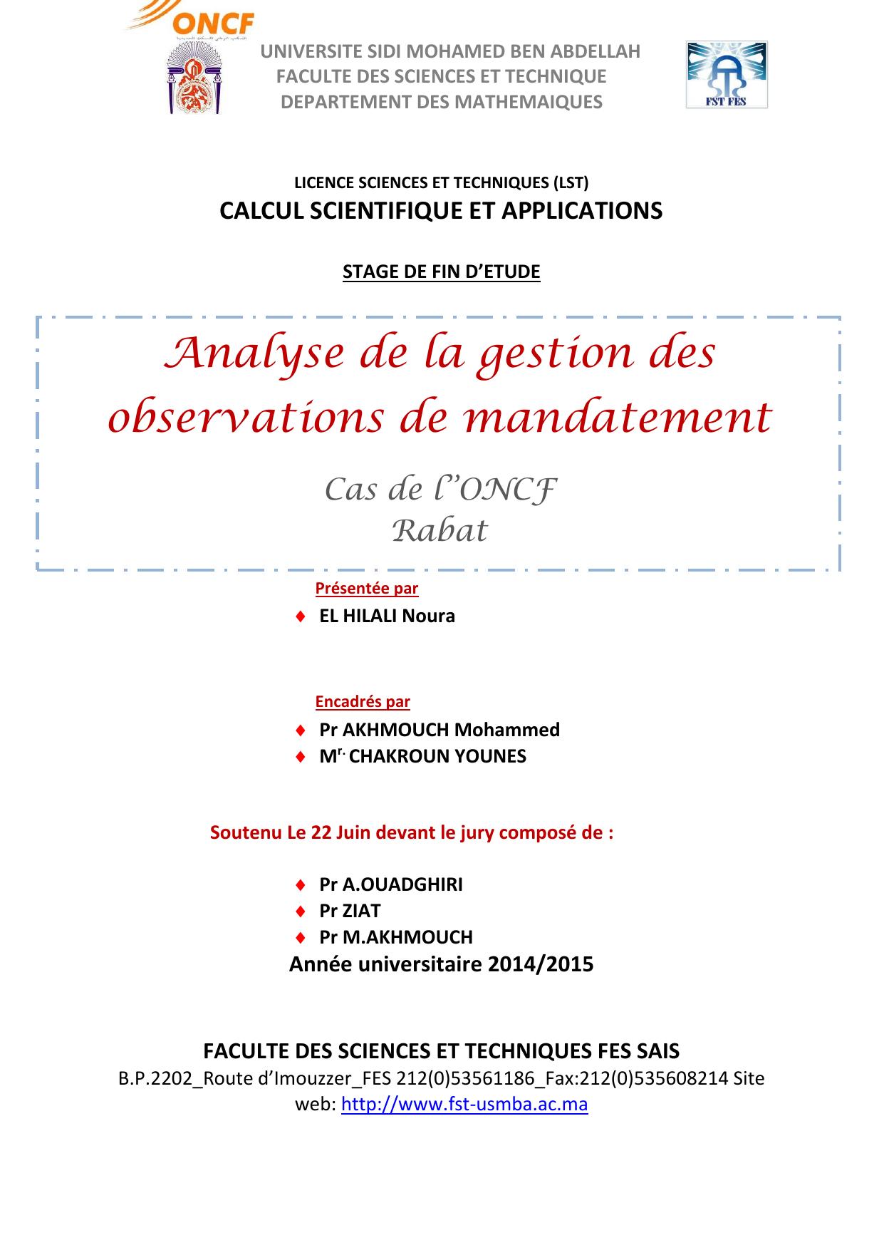 Analyse de la gestion des observations de mandatement Cas de l’ONCF Rabat