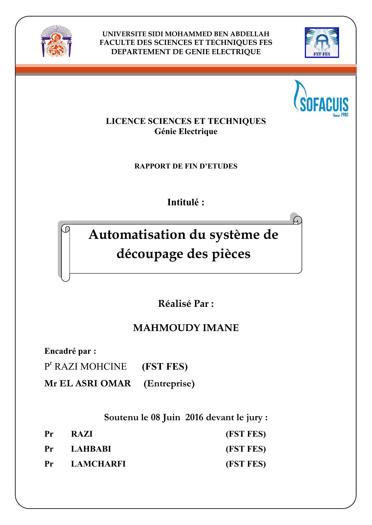 Automatisation du système de découpage des pièces