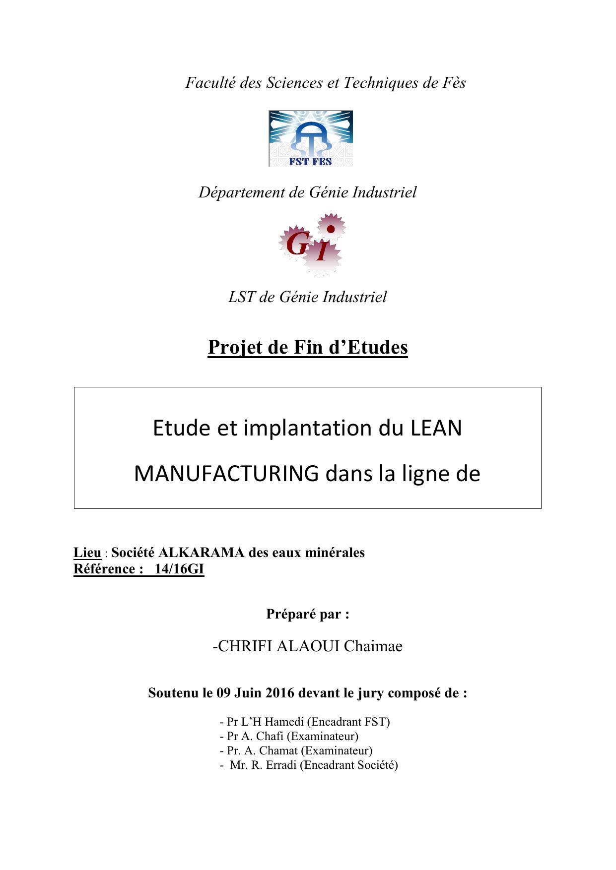 Etude et implantation du LEAN MANUFACTURING dans la ligne de