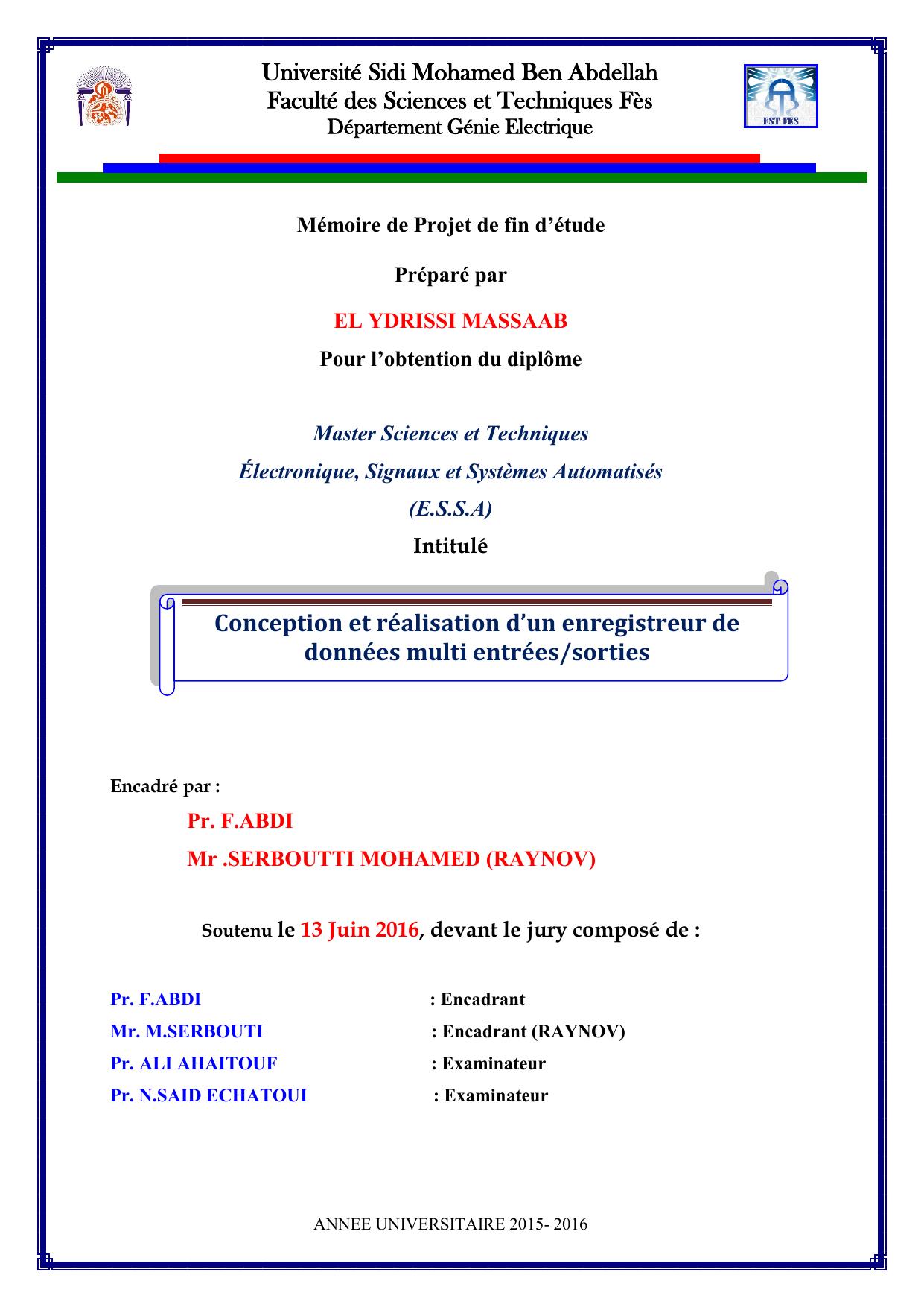 Conception et réalisation d’un enregistreur de données multi entrées/sorties