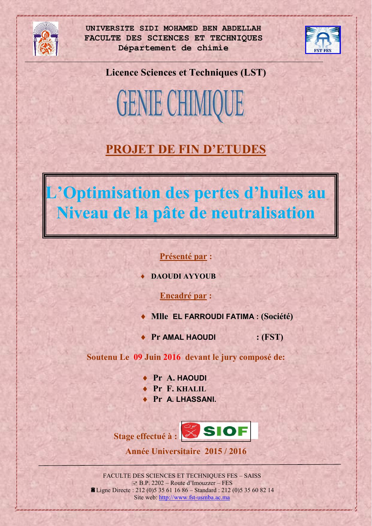 L’Optimisation des pertes d’huiles au Niveau de la pâte de neutralisation