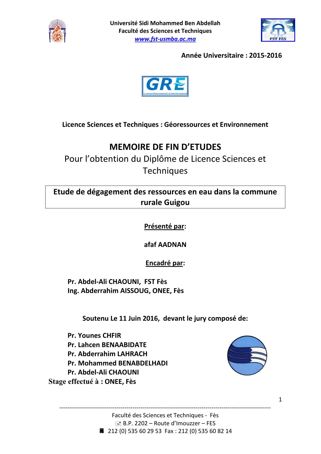 Etude de dégagement des ressources en eau dans la commune rurale Guigou