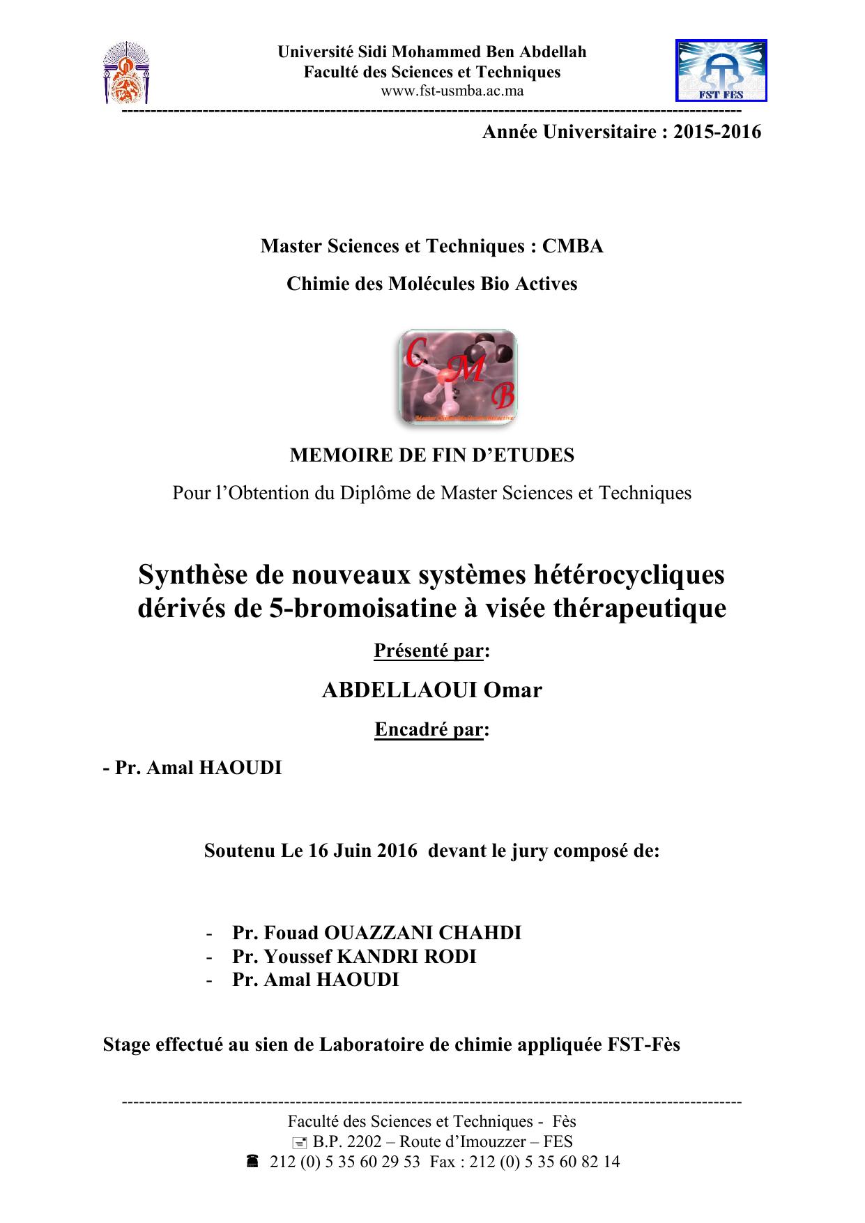 Synthèse de nouveaux systèmes hétérocycliques dérivés de 5-bromoisatine à visée thérapeutique