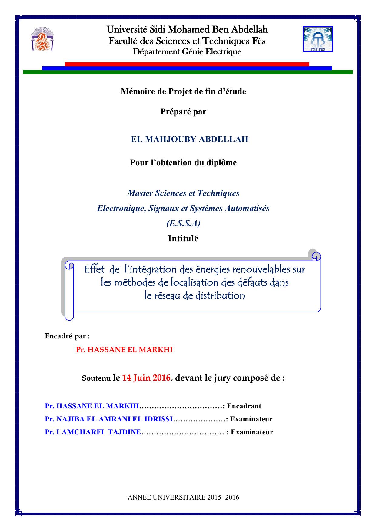 Effet de l’intégration des énergies renouvelables sur les méthodes de localisation des défauts dans le réseau de distribution