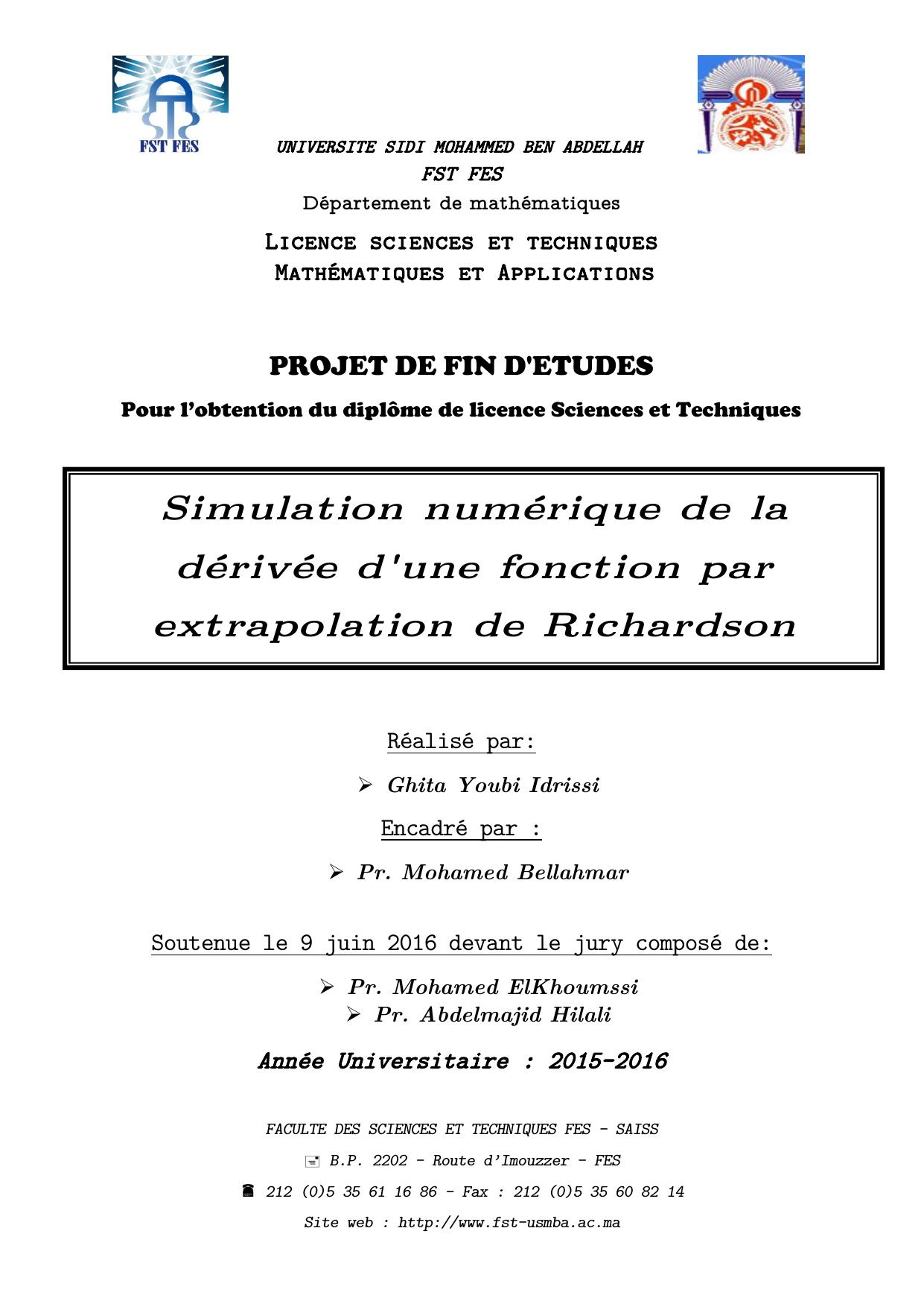 Simulation numérique de la dérivée d'une fonction par extrapolation de Richardson