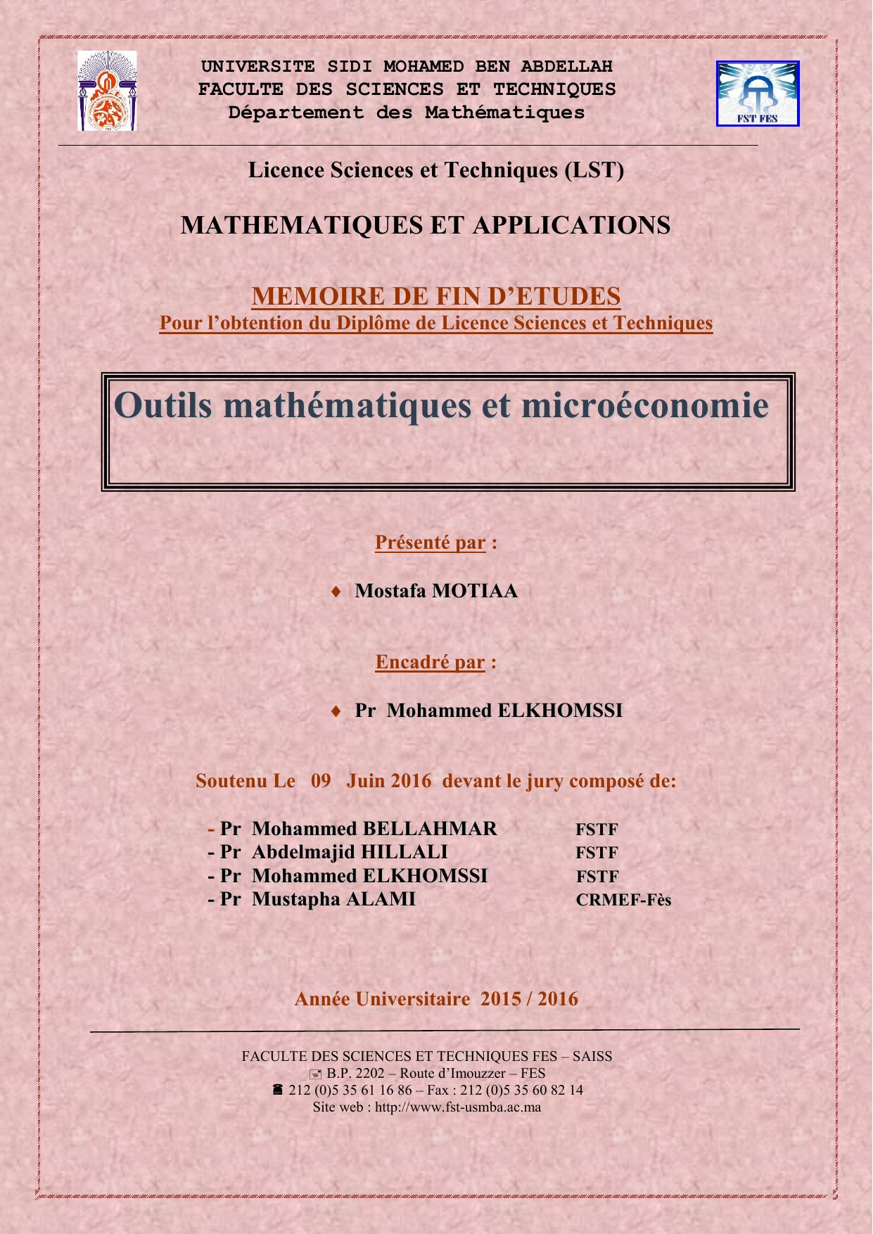 Outils mathématiques et microéconomie
