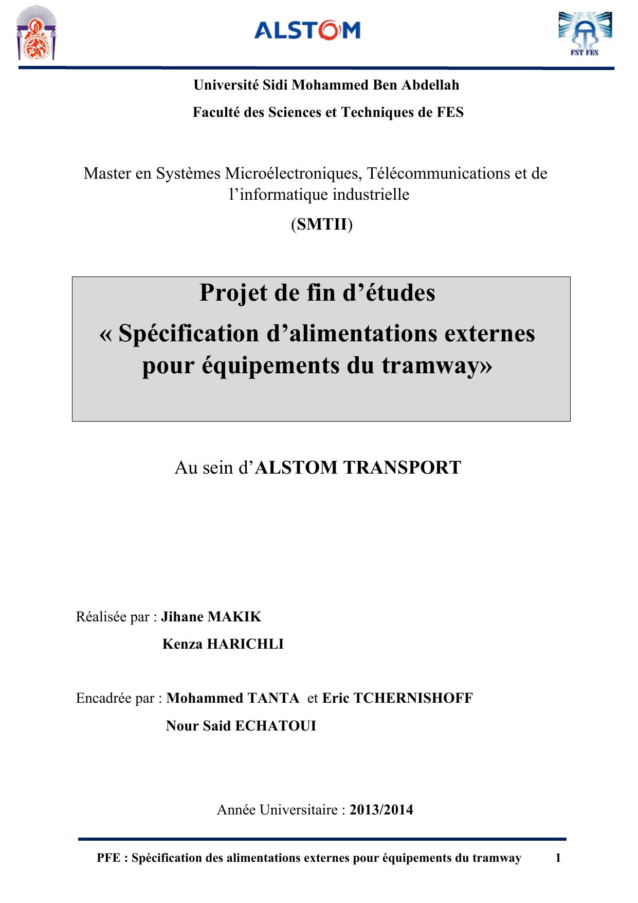 Spécification d’alimentations externes pour équipements du tramway