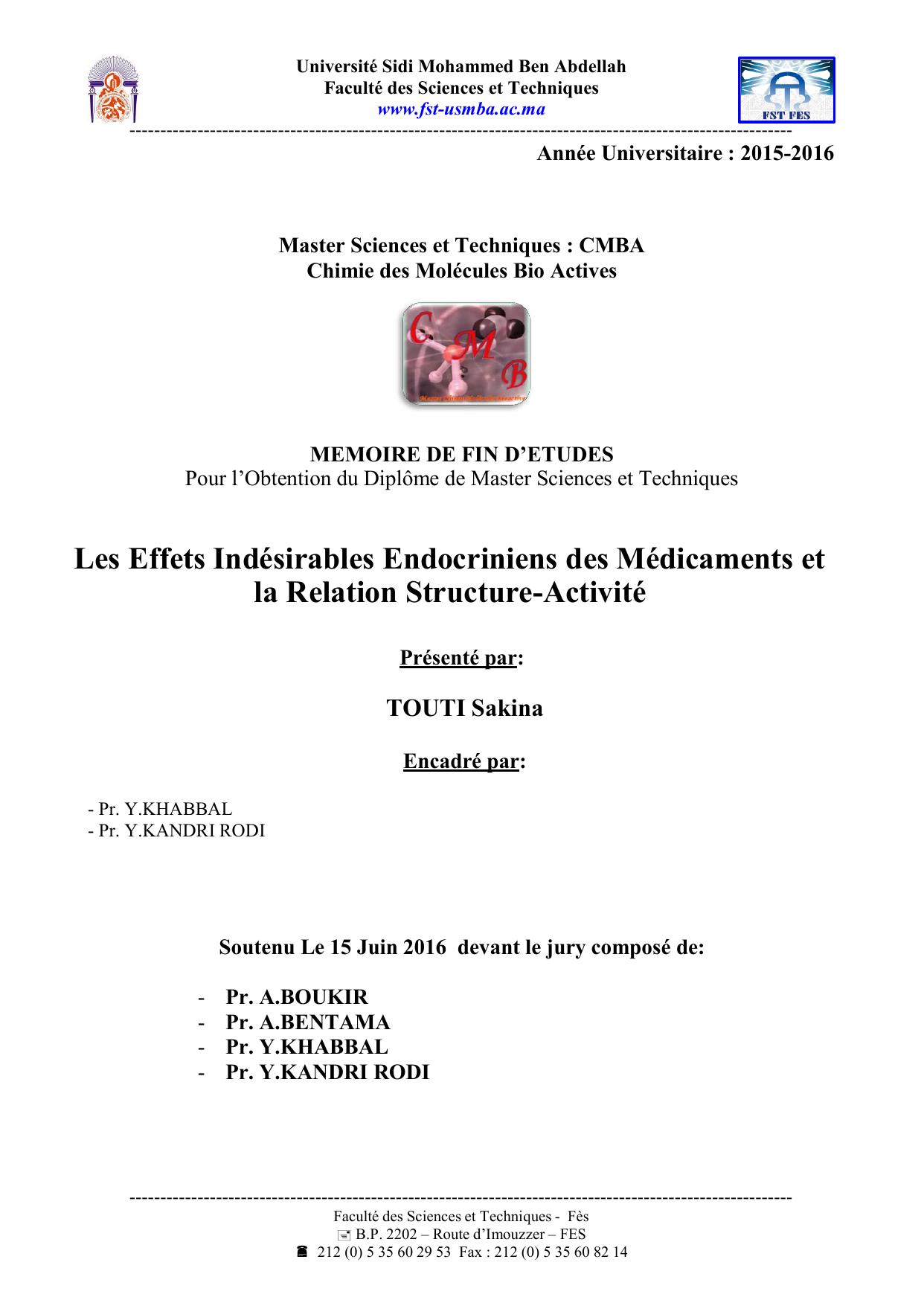 Les Effets Indésirables Endocriniens des Médicaments et la Relation Structure-Activité