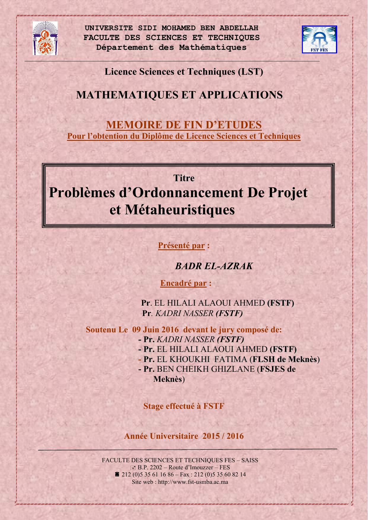 Problèmes d’Ordonnancement De Projet et Métaheuristiques