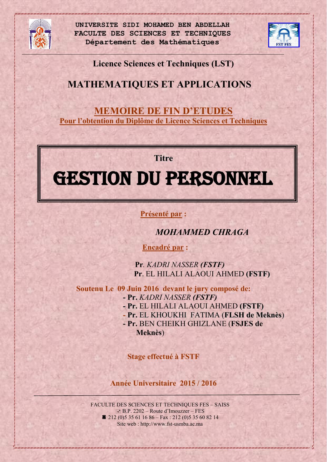 Gestion du personnel