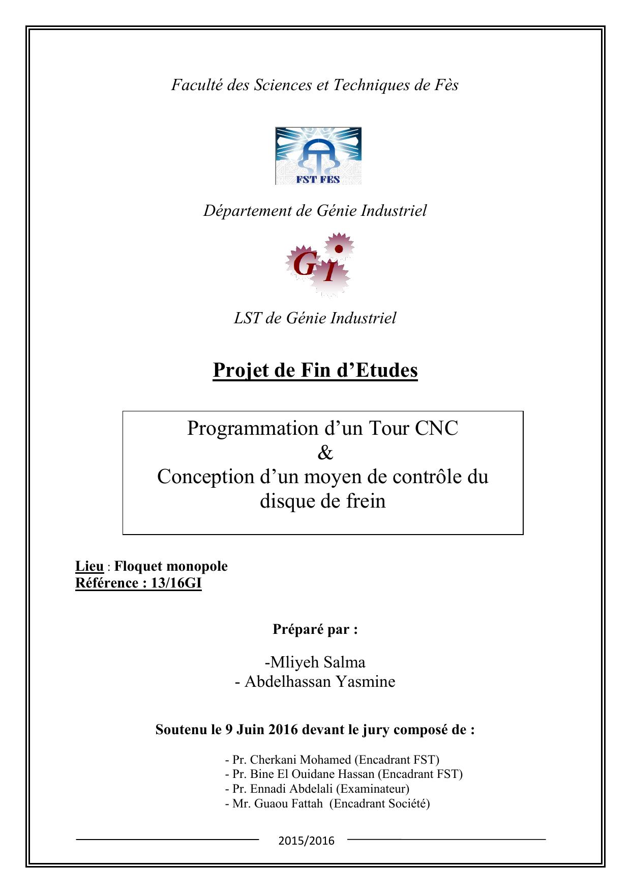 Programmation d’un Tour CNC & Conception d’un moyen de contrôle du disque de frein