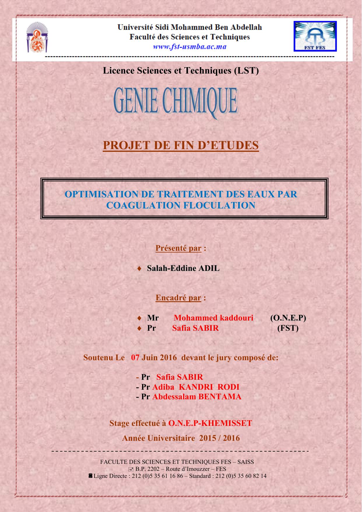 Optimisation de traitement des eaux par coagulation floculation