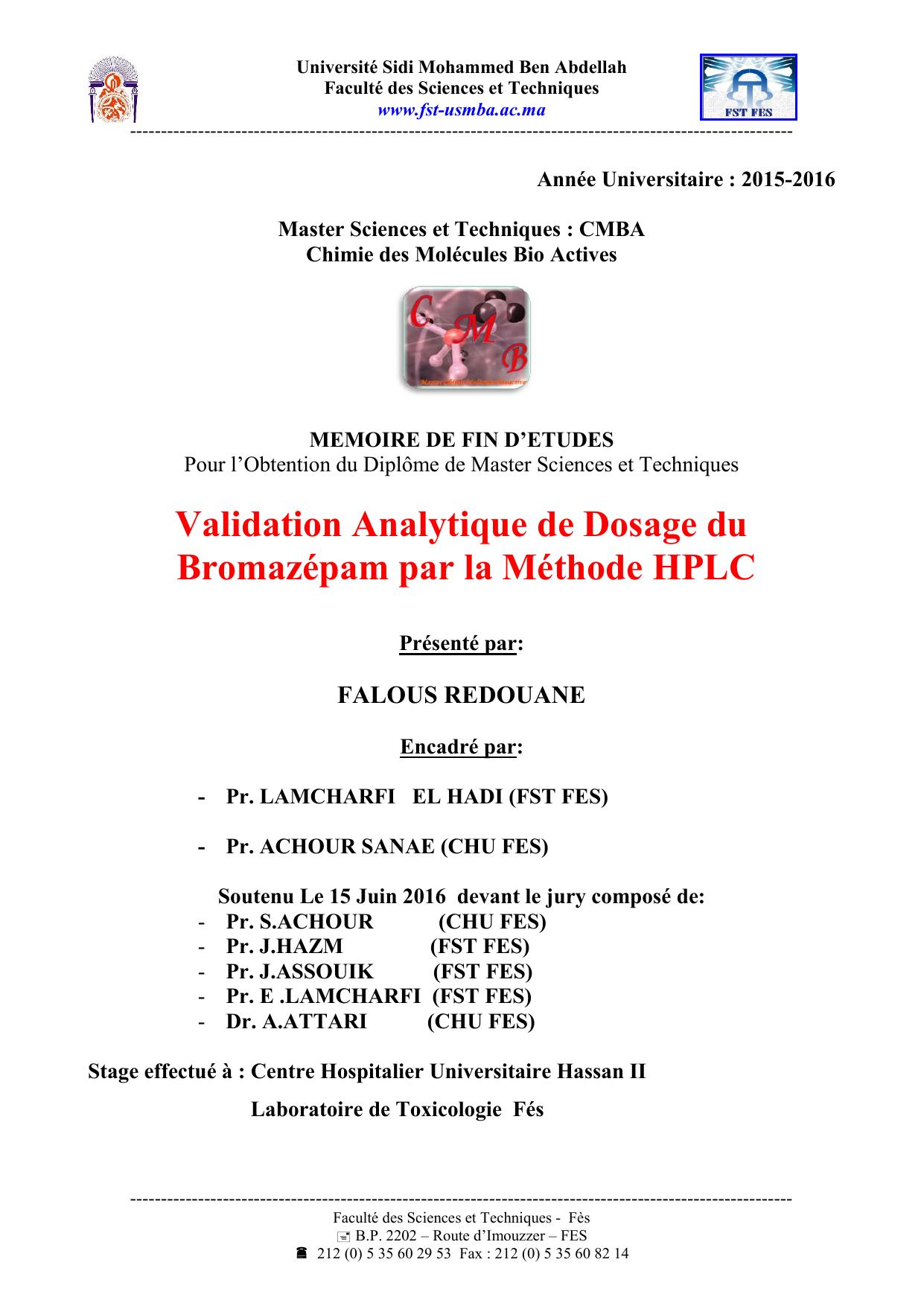 Validation Analytique de Dosage du Bromazépam par la Méthode HPLC