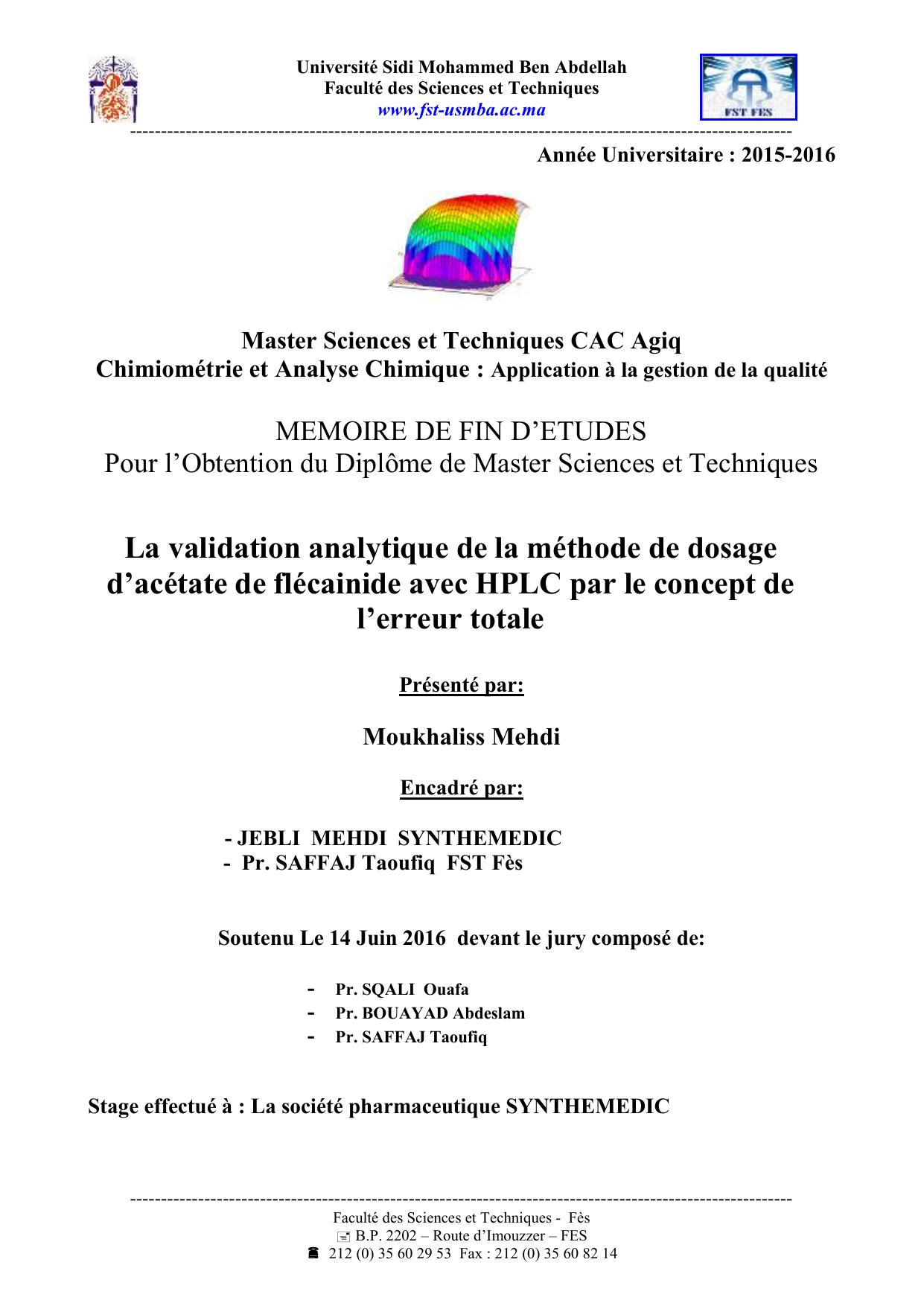 La validation analytique de la méthode de dosage d’acétate de flécainide avec HPLC par le concept de l’erreur totale