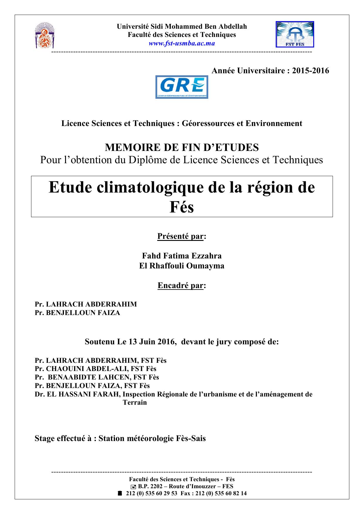 Etude climatologique de la région de Fés