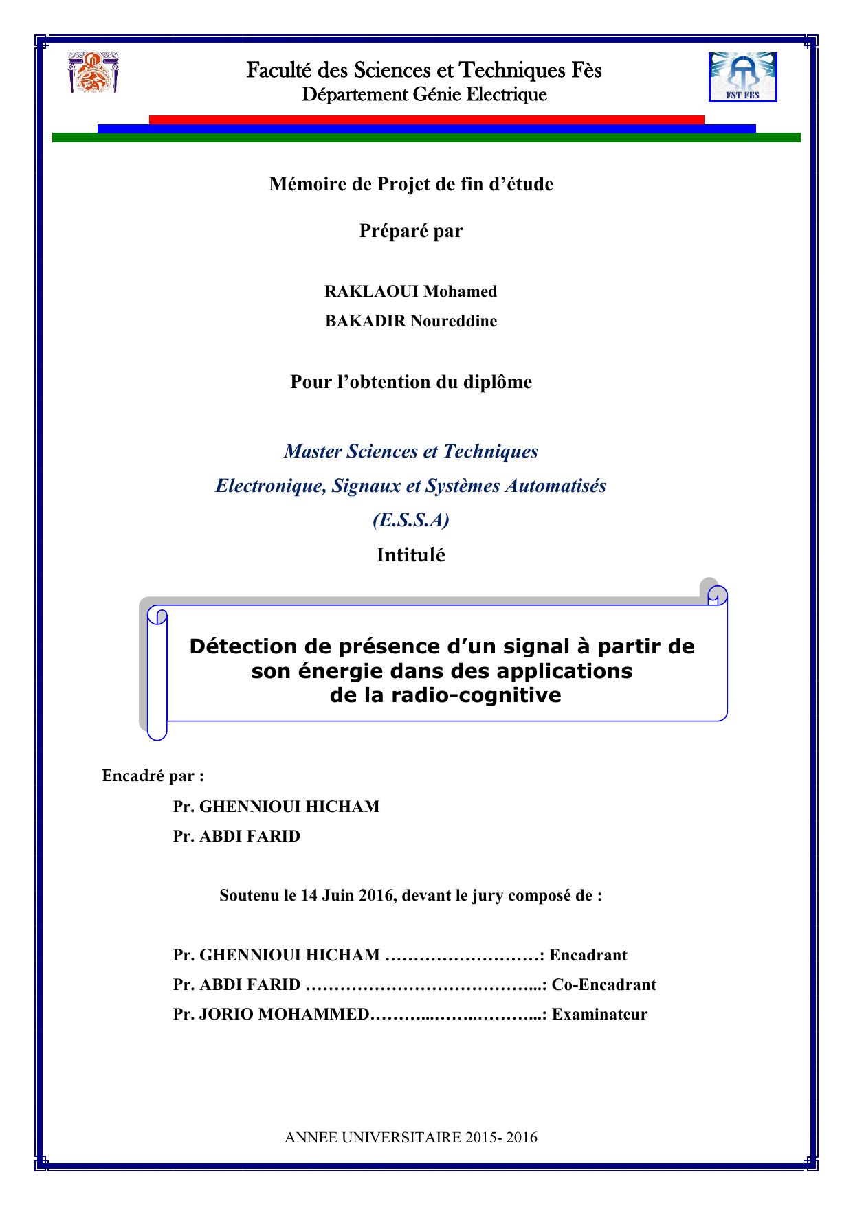 Détection de présence d’un signal à partir de son énergie dans des applications de la radio-cognitive