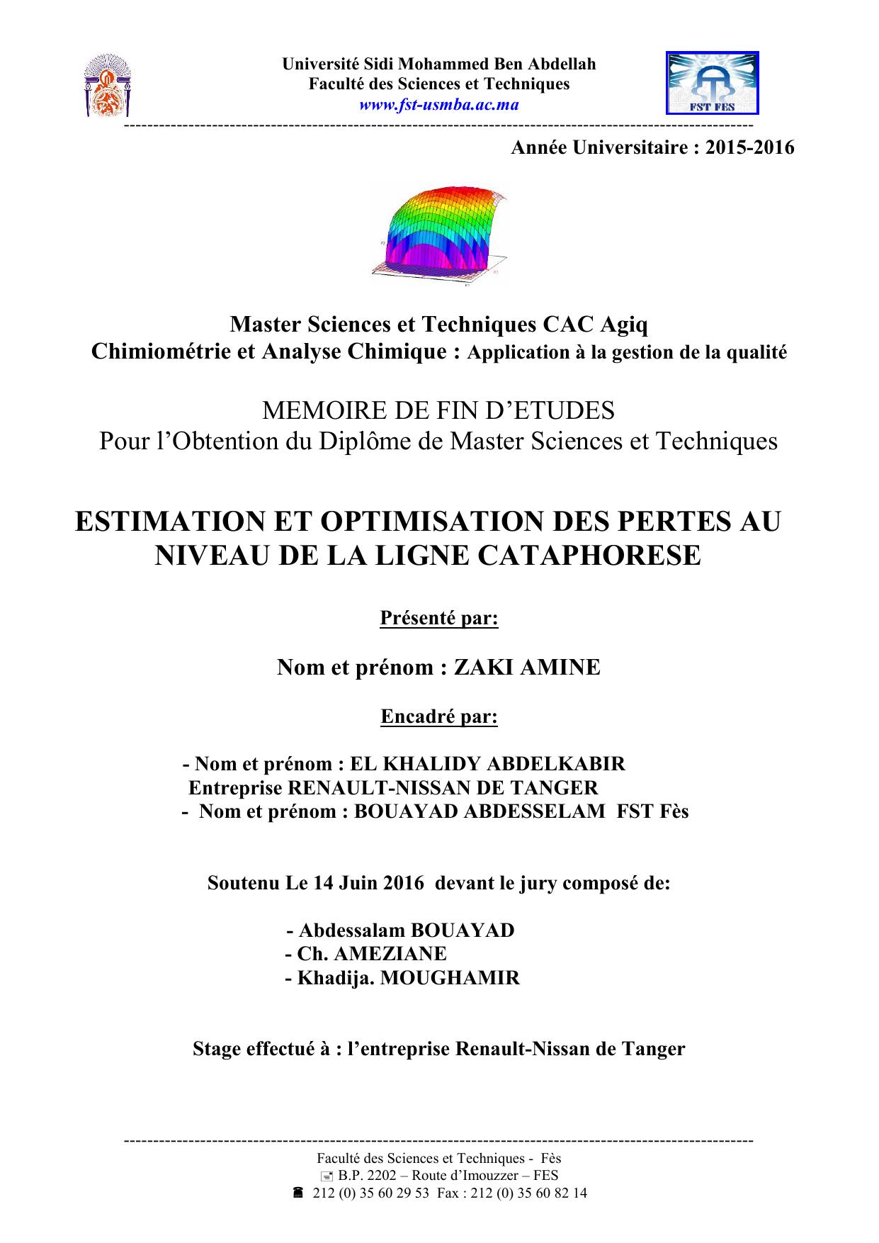 Estimation et Optimisation des pertes au niveau de la ligne Cataphorèse