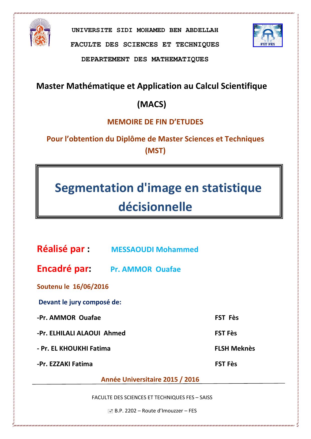 Segmentation d'image en statistique décisionnelle