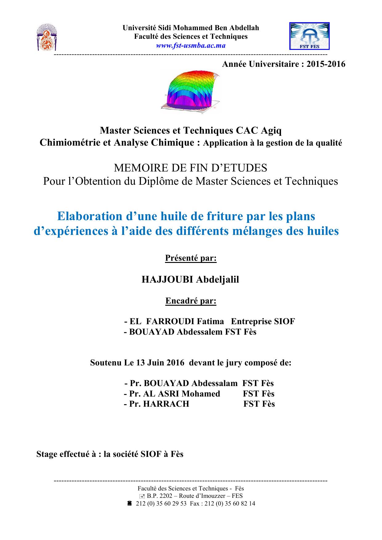 Elaboration d’une huile de friture par les plans d’expériences à l’aide des différents mélanges des huiles