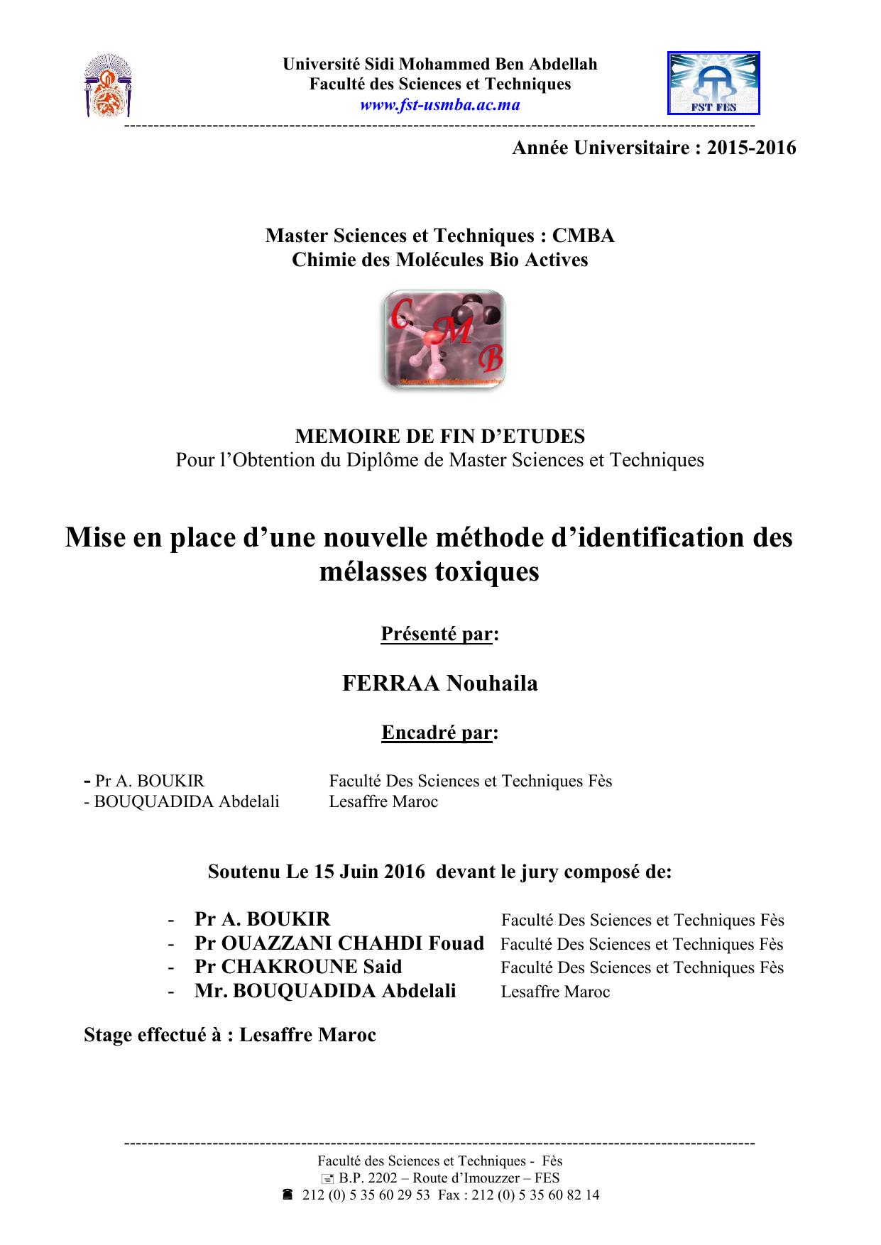 Mise en place d’une nouvelle méthode d’identification des mélasses toxiques