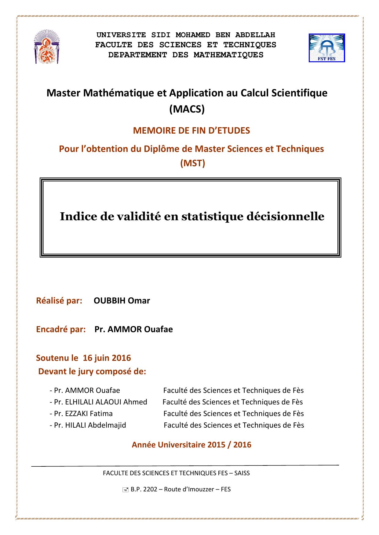 Indice de validité en statistique décisionnelle