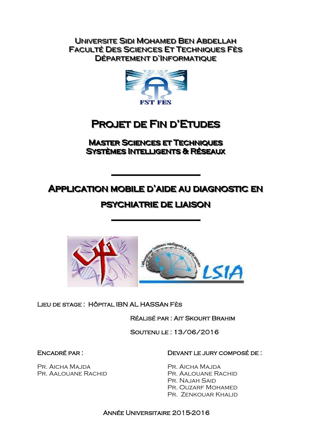 Application mobile d'aide au diagnostic en psychiatie de liaison