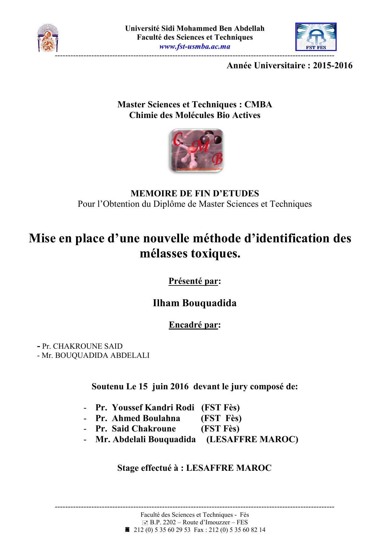 Mise en place d’une nouvelle méthode d’identification des mélasses toxiques