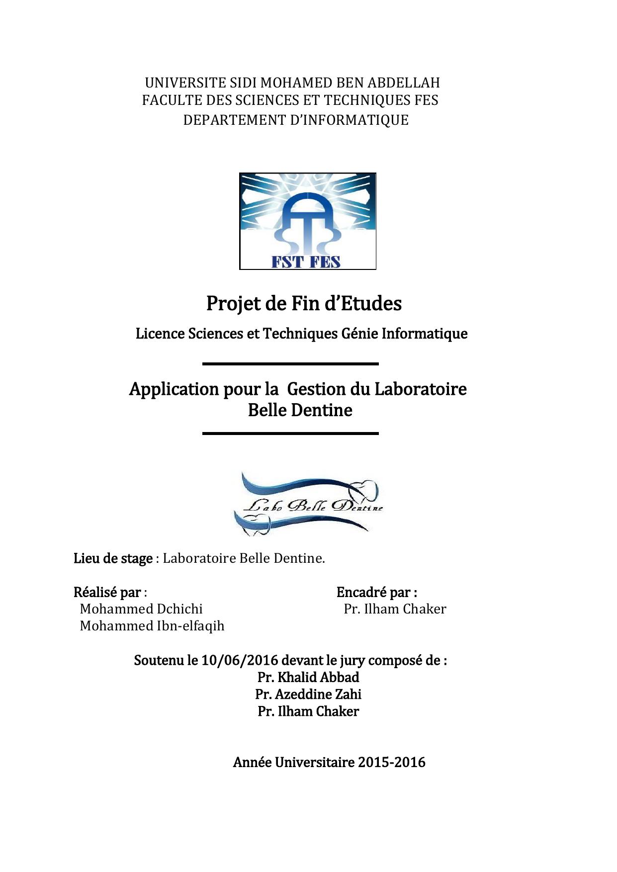 Application pour la gestion du laboratoire Belle Dentine-Mohammed Dchichi && Mohammed Ibn-elfaqih