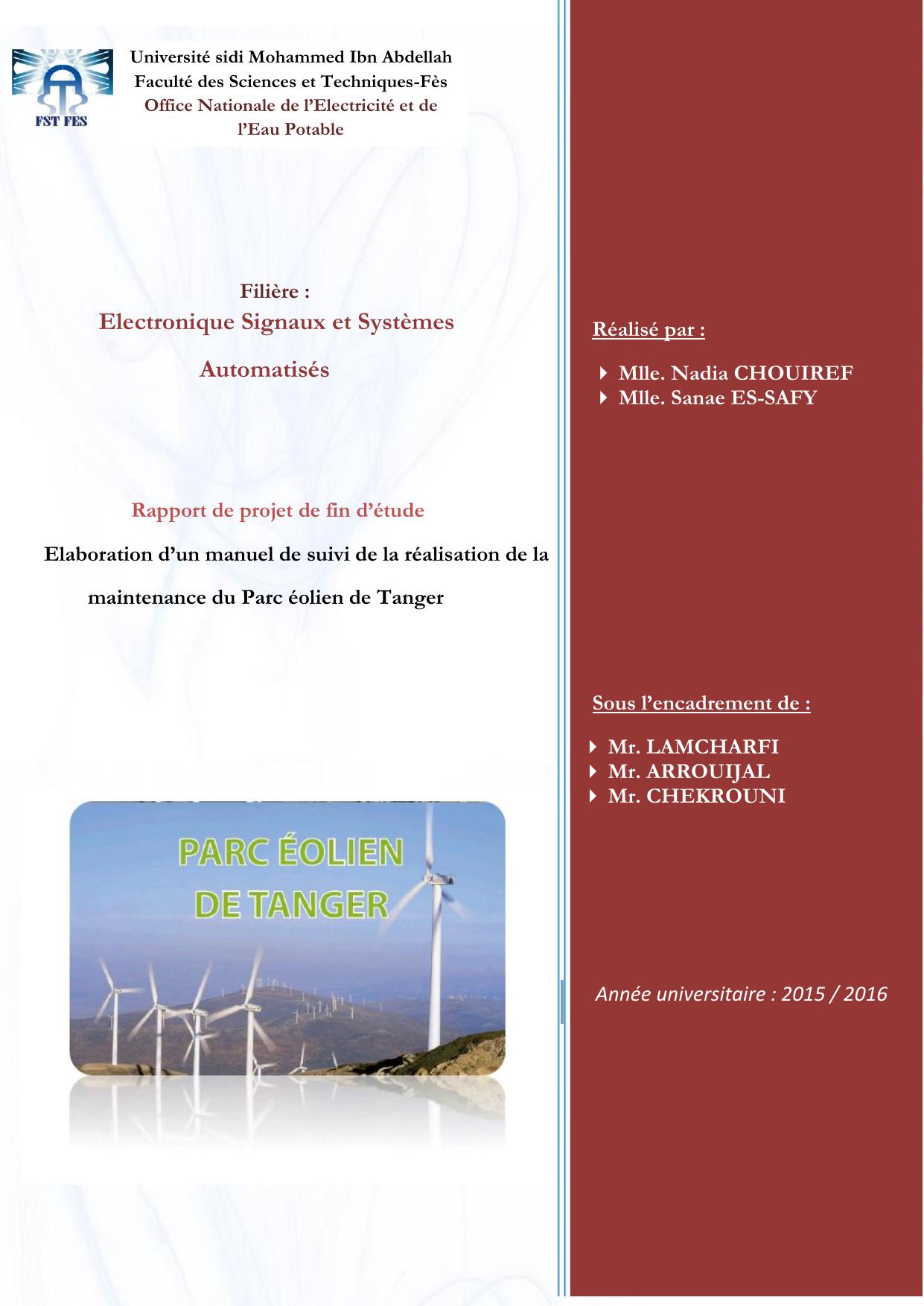 Elaboration d’un manuel de suivi de la réalisation de la maintenance du Parc éolien de Tanger