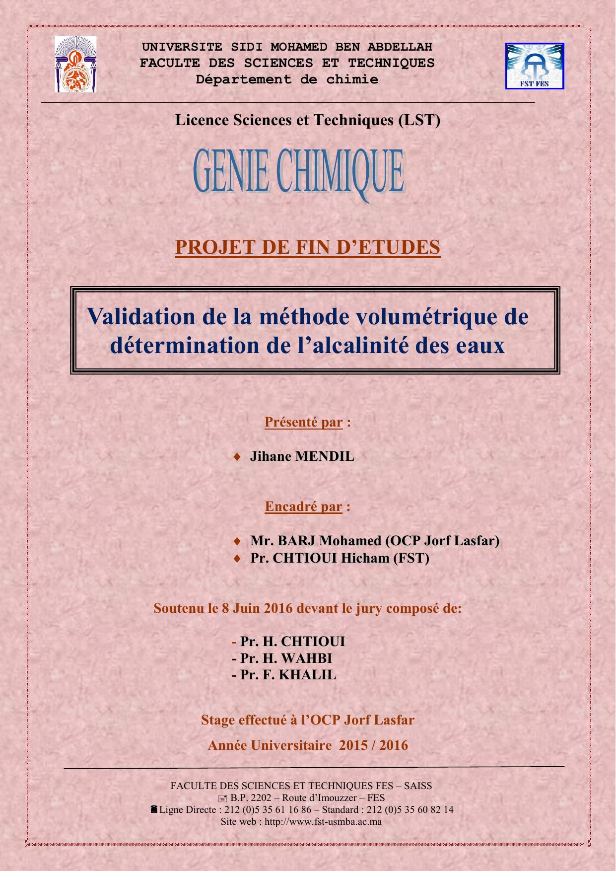 Validation de la méthode volumétrique de détermination de l’alcalinité des eaux