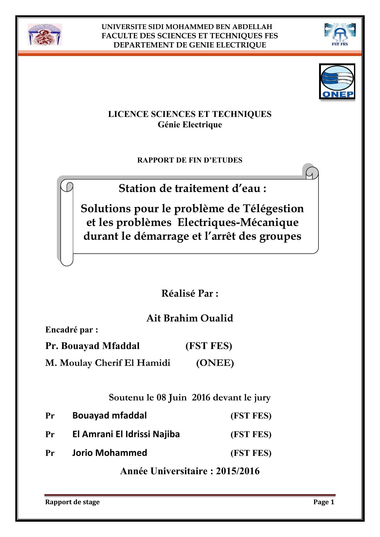 Solutions pour le problème de Télégestion et les problèmes Electriques-Mécanique durant le démarrage et l’arrêt des groupes