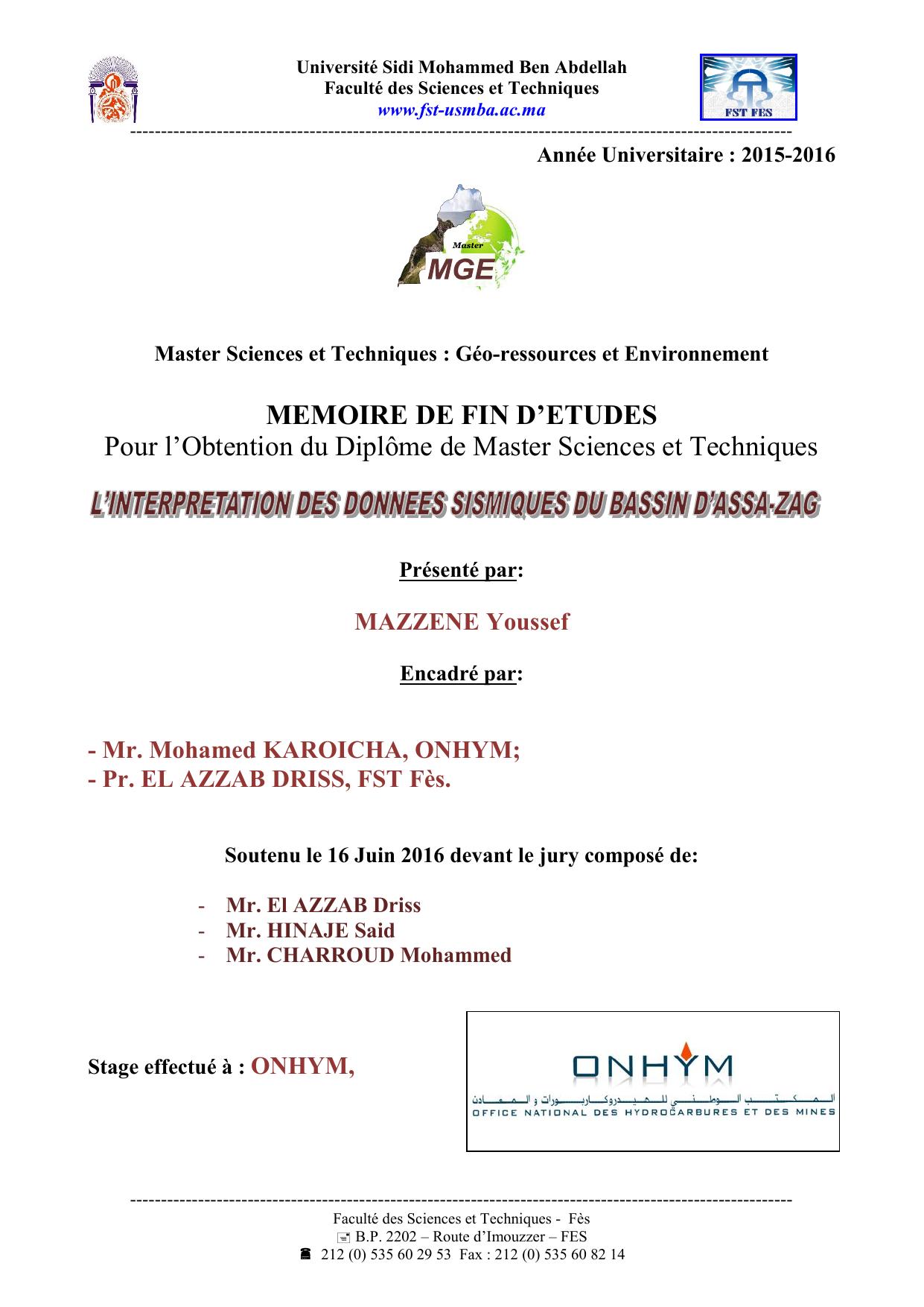 L'interprétaion des données sismiques du bassin d'Assa-Zag