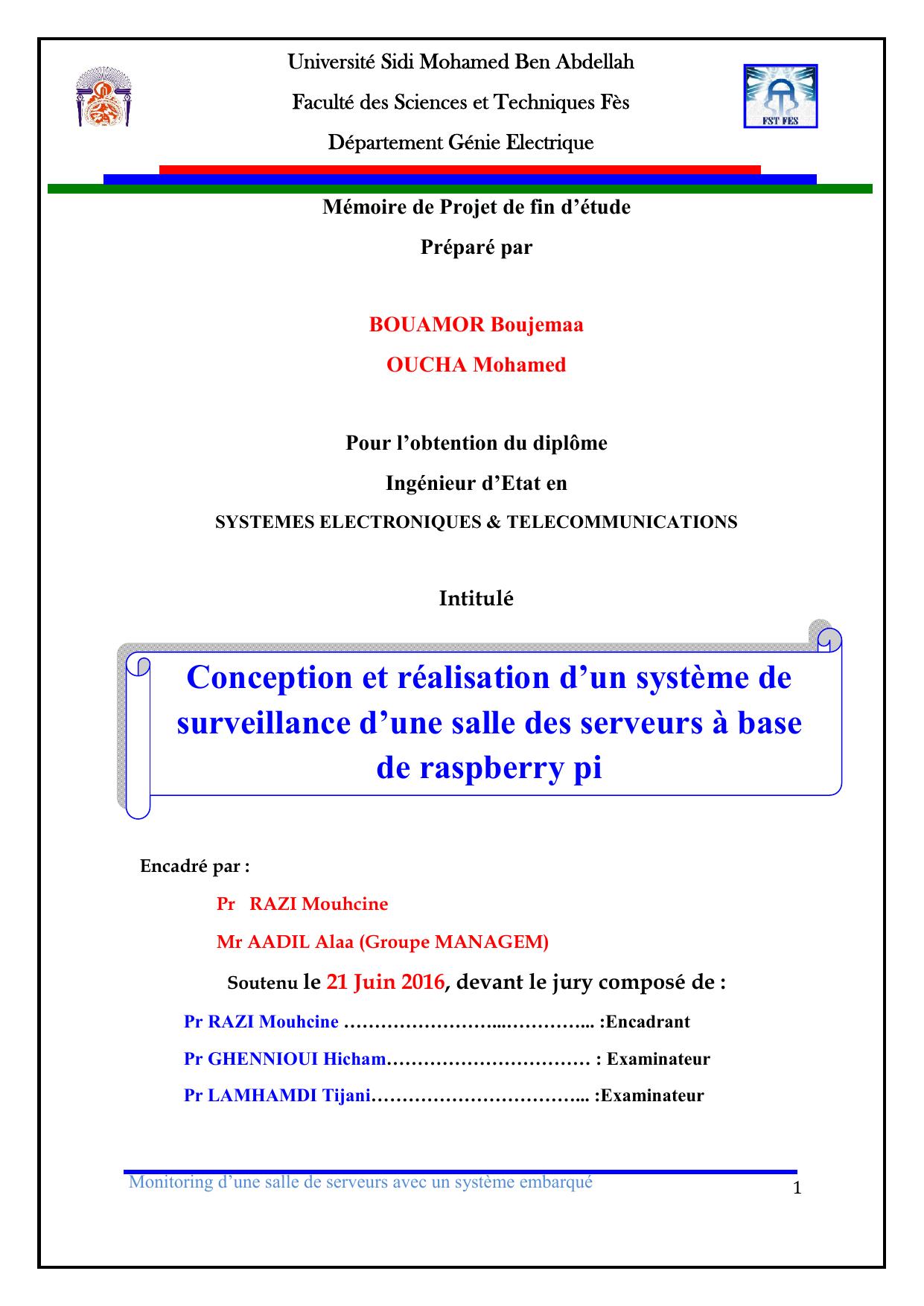 Conception et réalisation d’un système de surveillance d’une salle des serveurs à base de raspberry pi