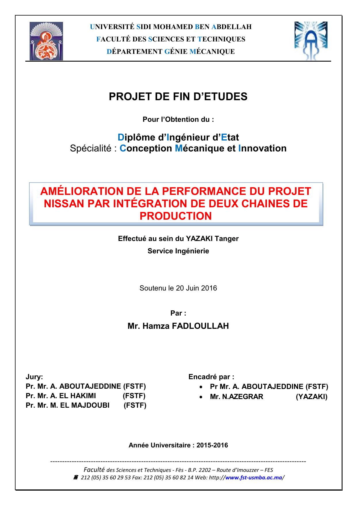 Amélioration de la performance du projet Nissan par intégration de deux chaines de production