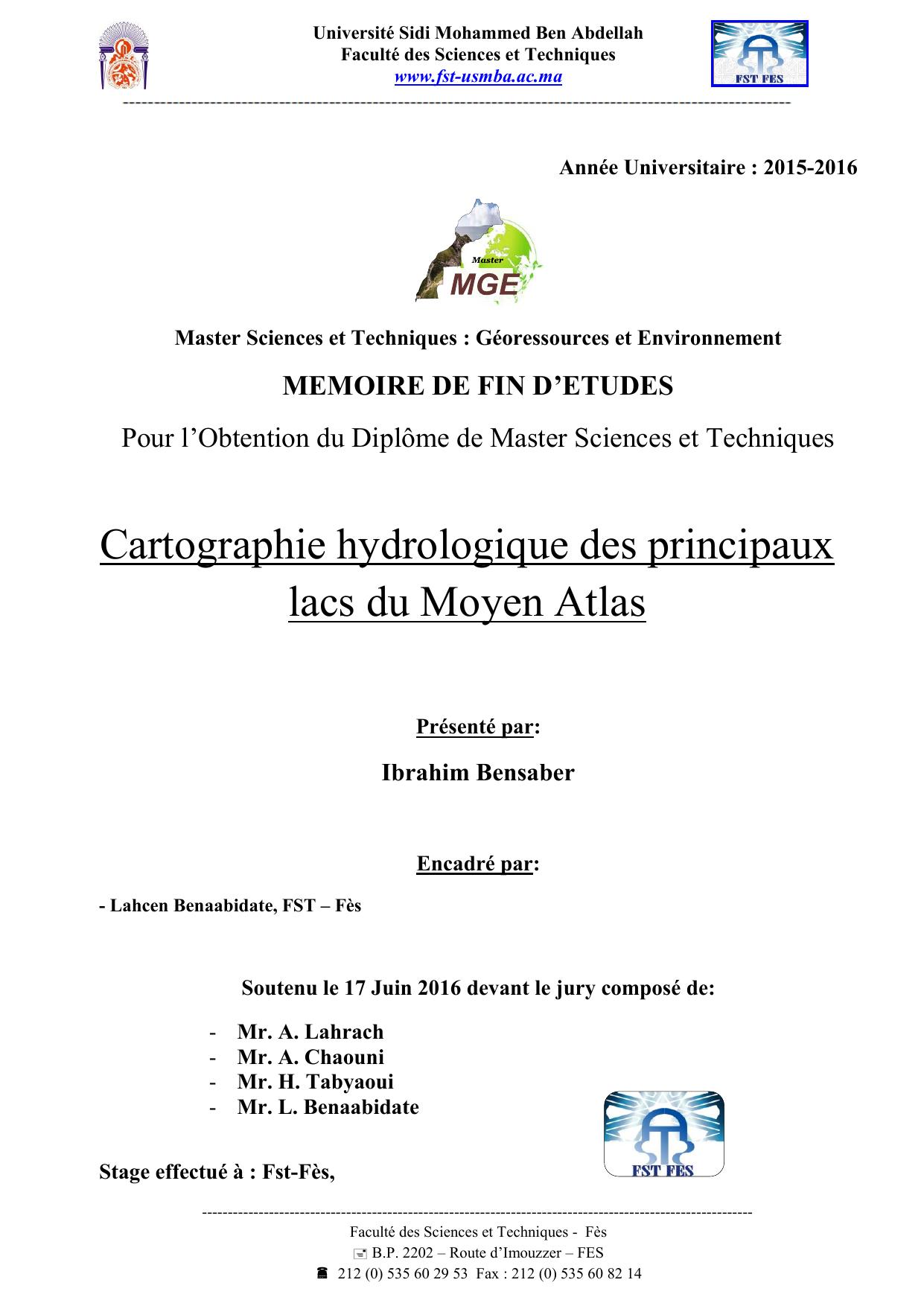 Cartographie hydrologique des principaux lacs du Moyen Atlas