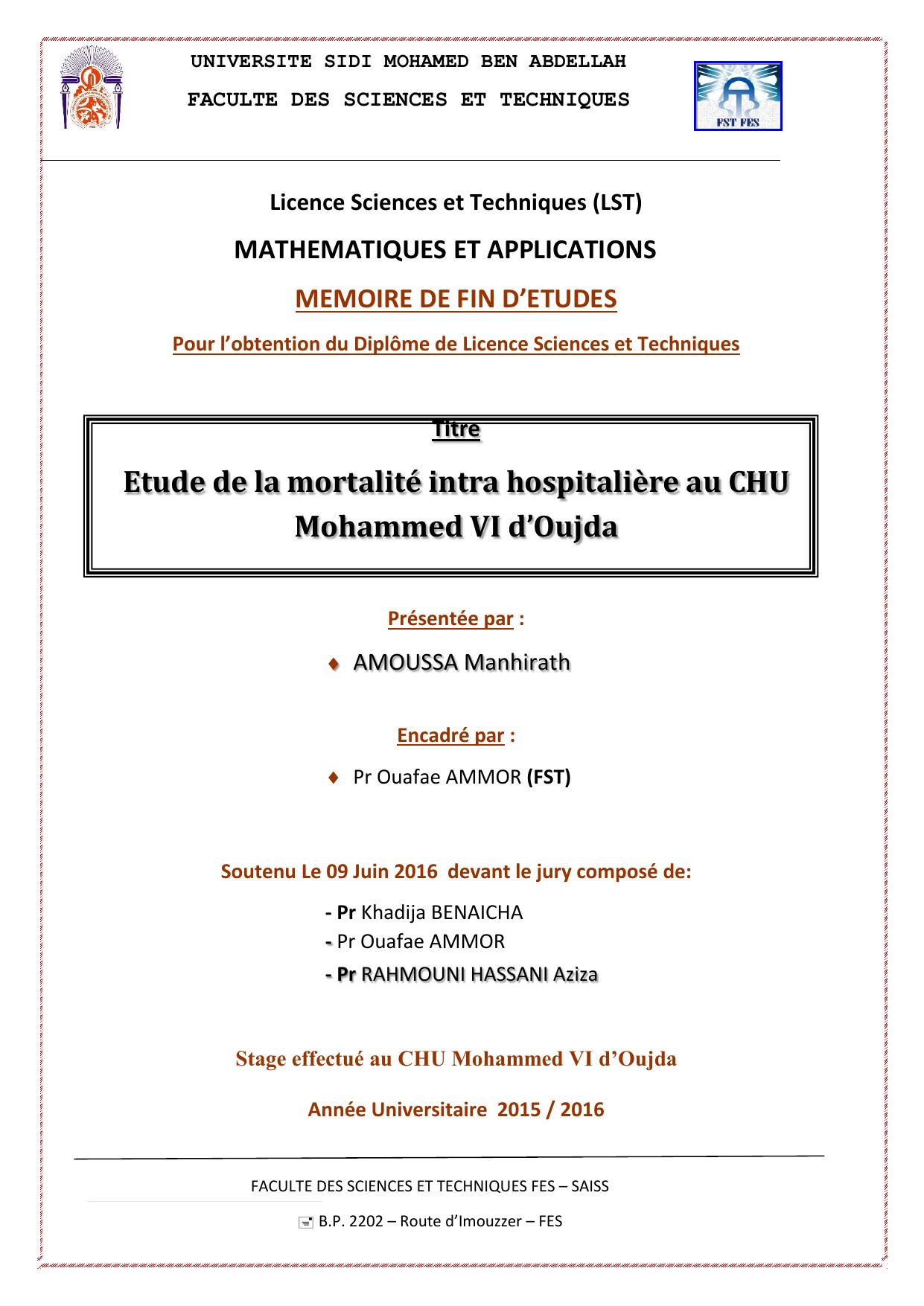 Etude de la mortalité intra hospitalière au CHU Mohammed VI d’Oujda