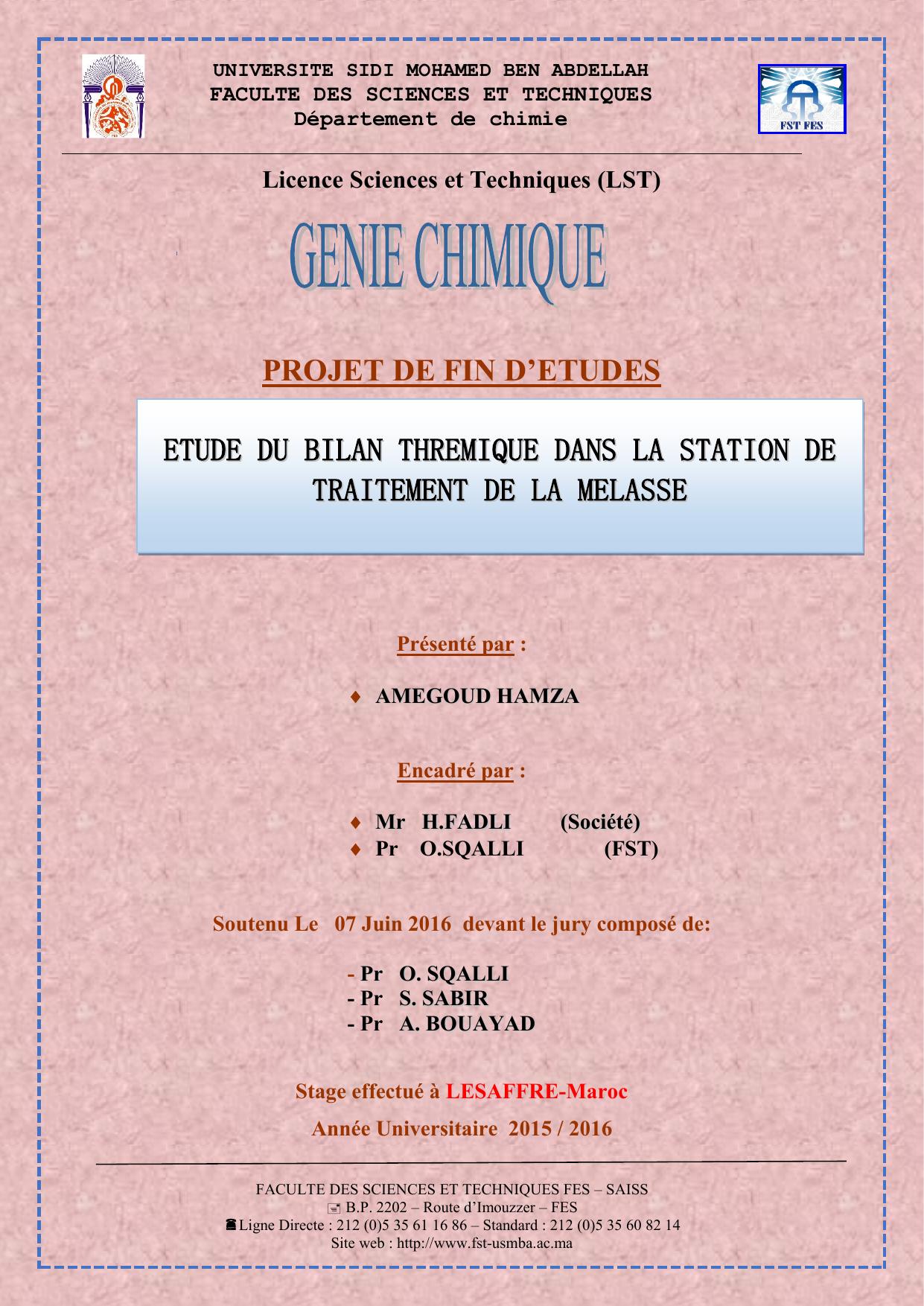 Etude du bilan thermique dans la station de traitement de la mélasse