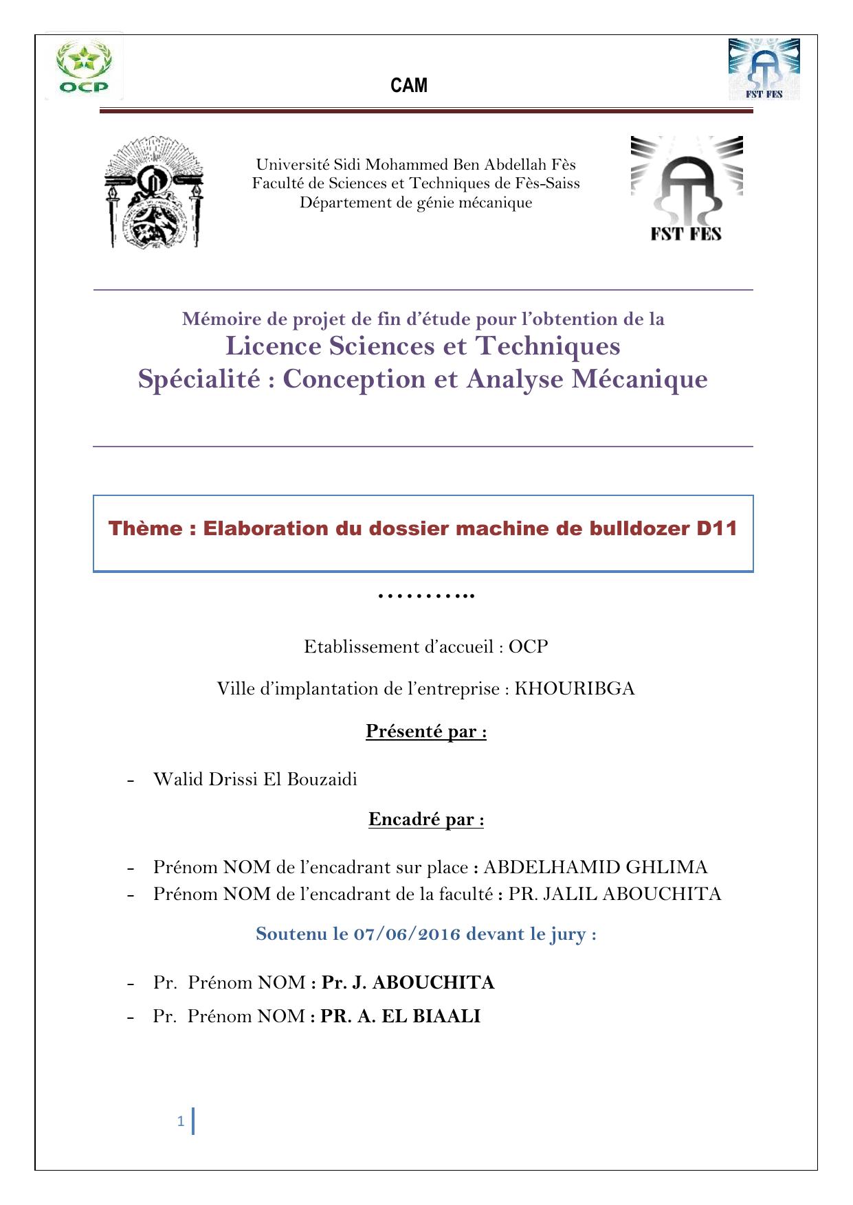 Elaboration du dossier machine de bulldozer D11