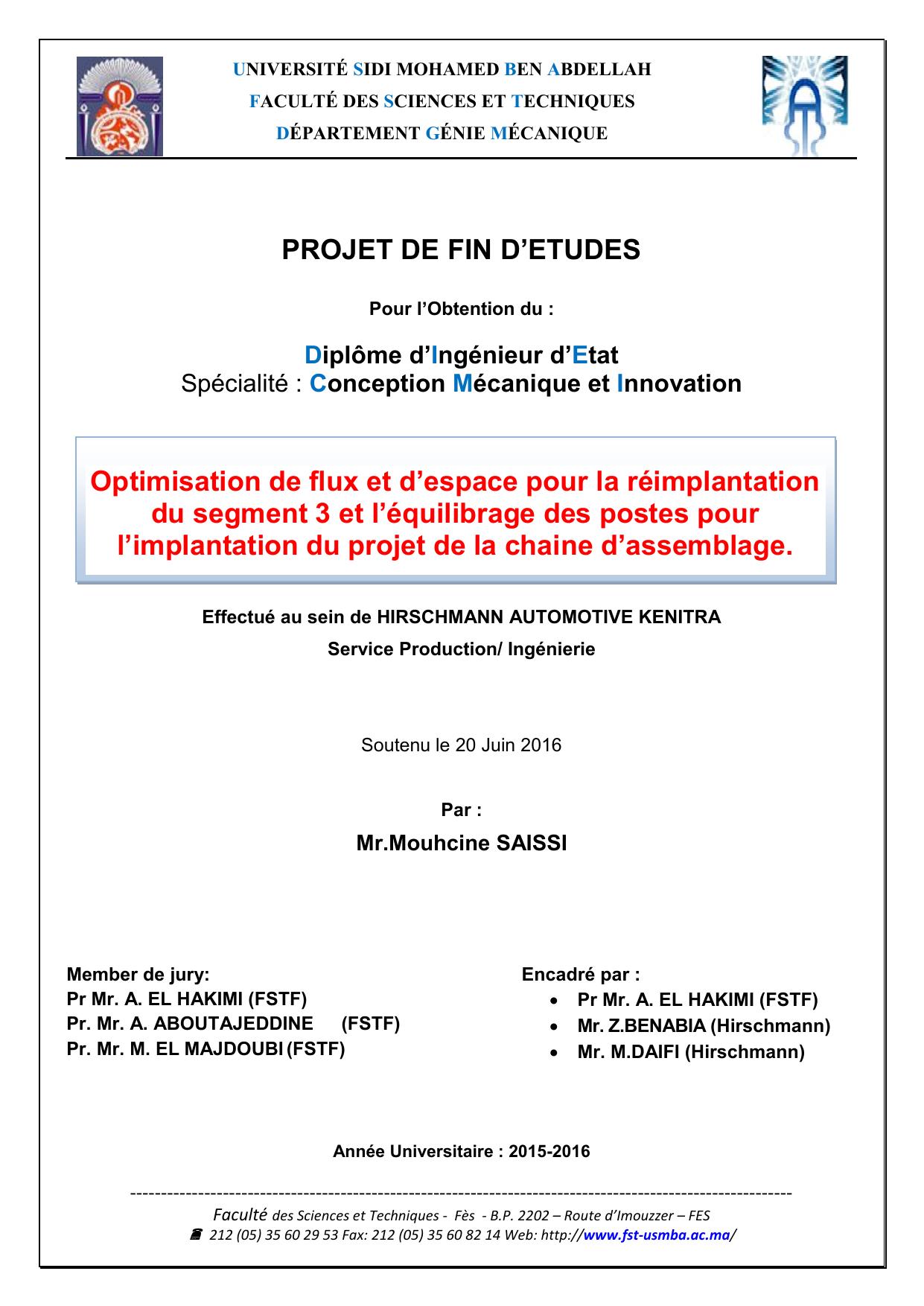 Optimisation de flux et d’espace pour la réimplantation du segment 3 et l’équilibrage des postes pour l’implantation du projet de la chaine d’assemblage