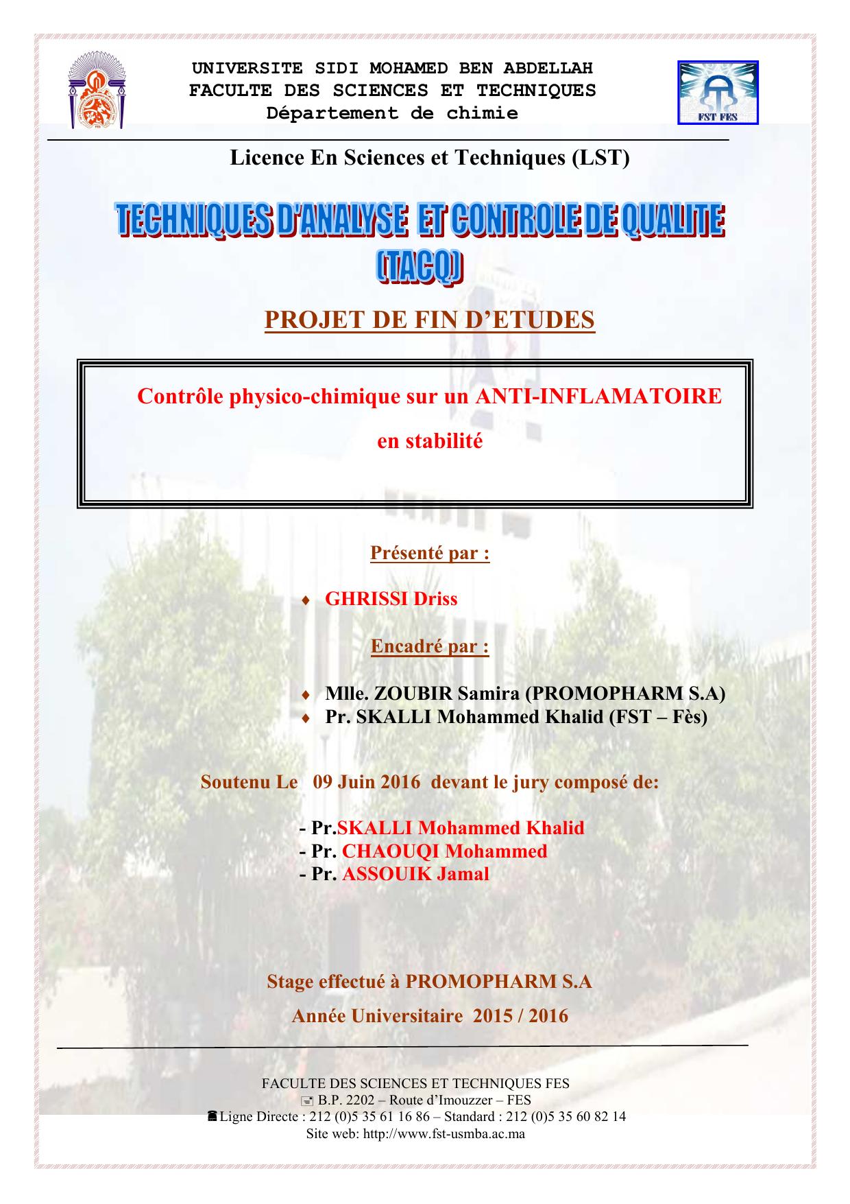 Contrôle physico-chimique sur un ANTI-INFLAMATOIRE en stabilité