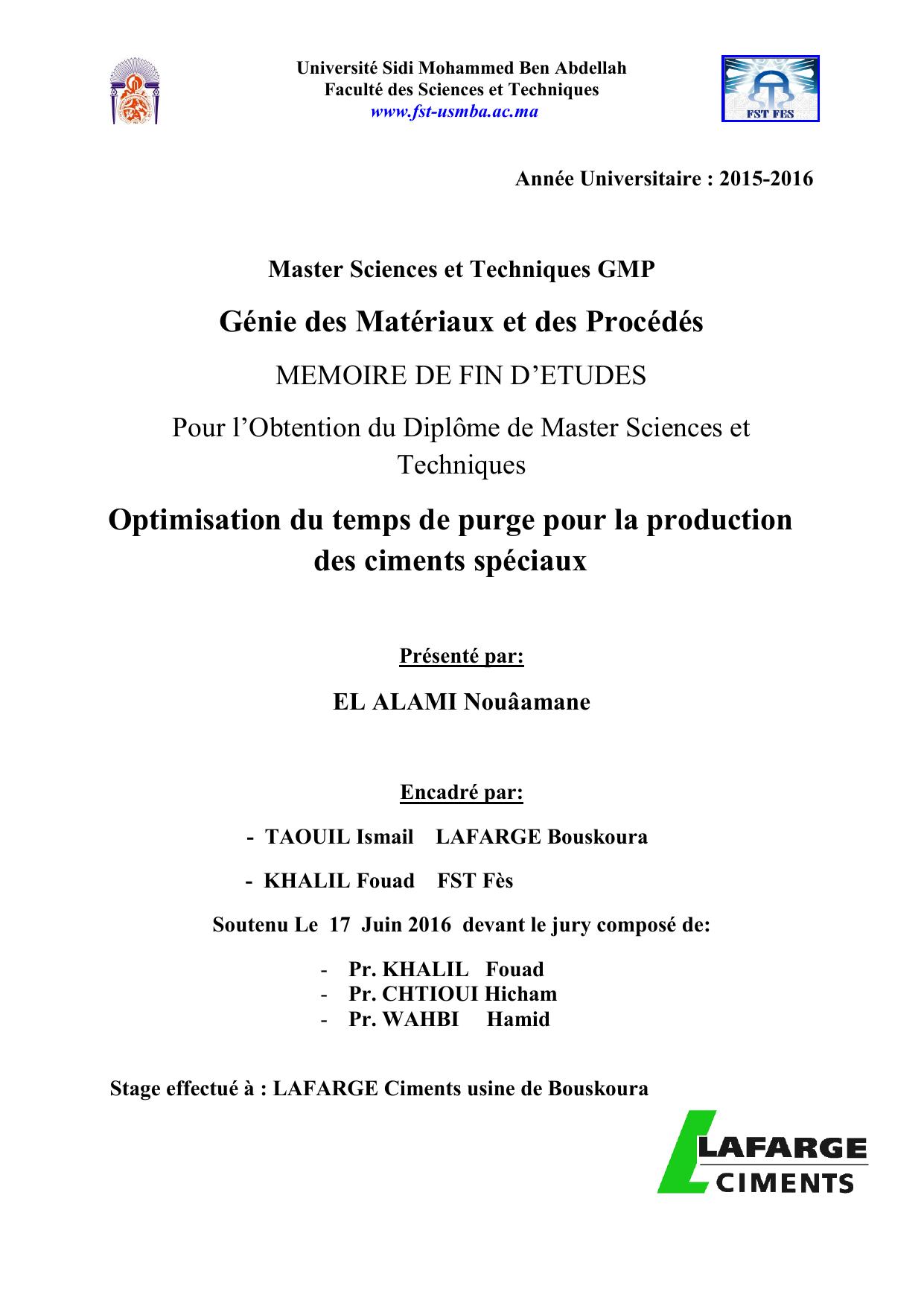 Optimisation du temps de purge pour la production des ciments spéciaux