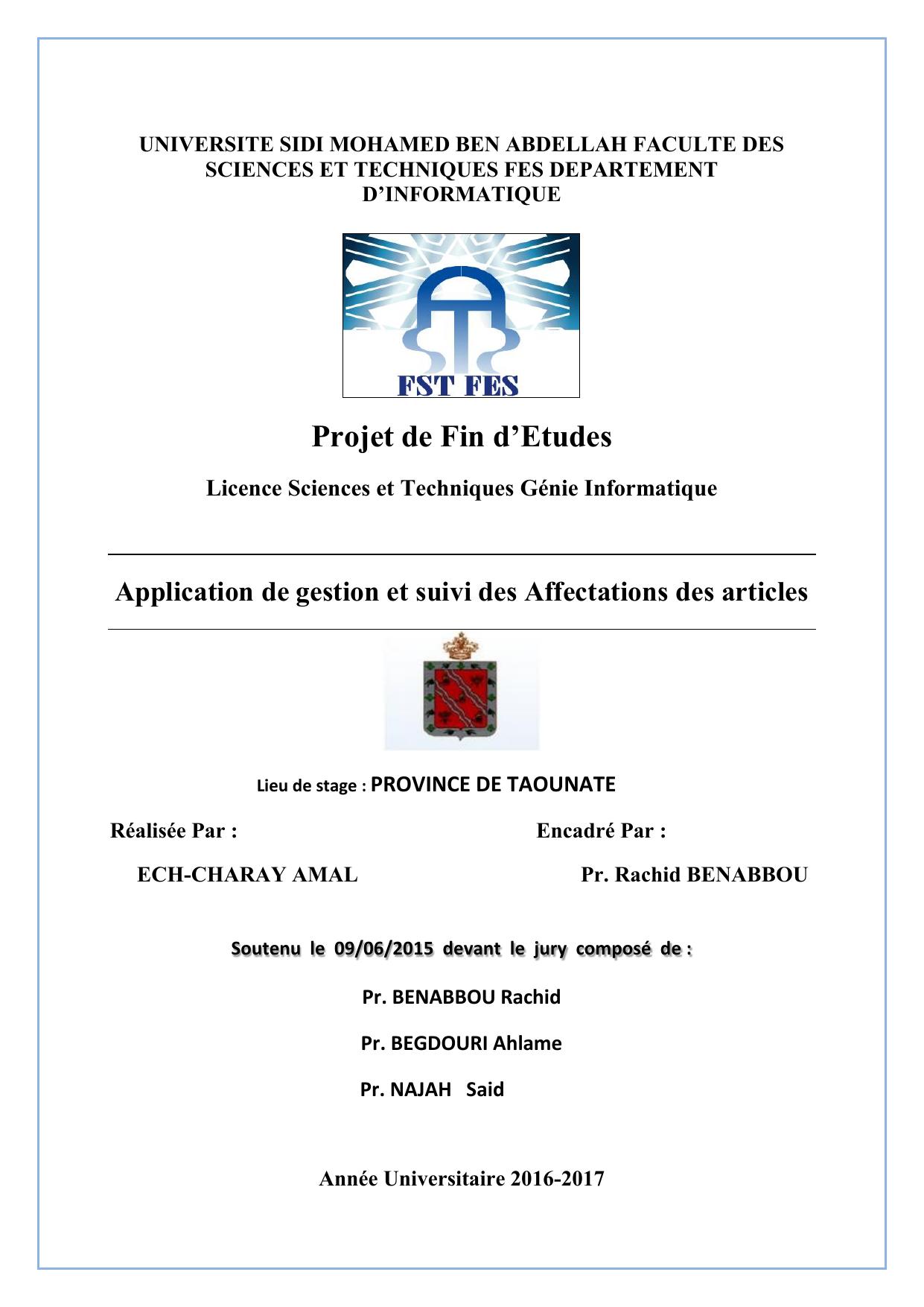 Application de gestion et suivi des Affectations des articles