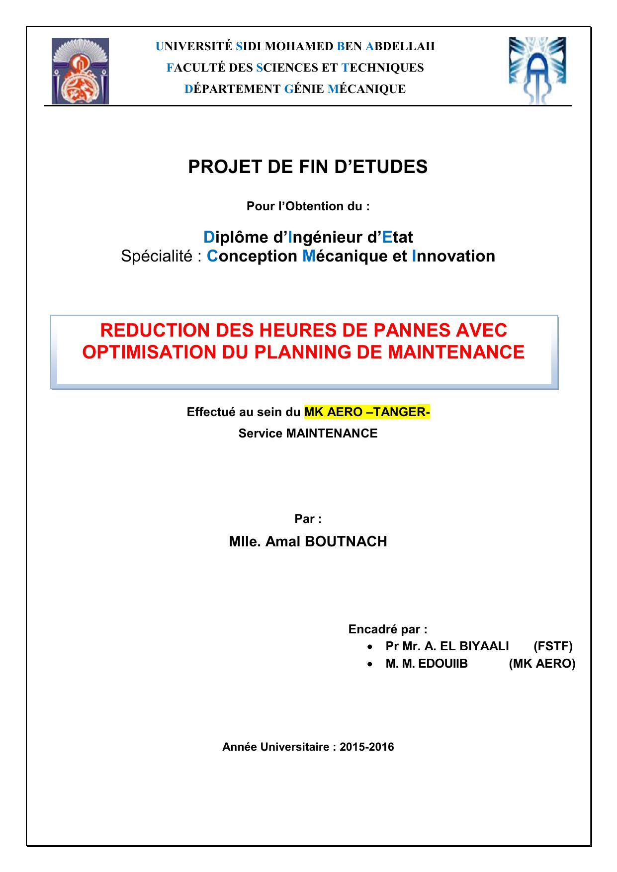 Réduction des heures de pannes avec optimisation du planning de maintenance