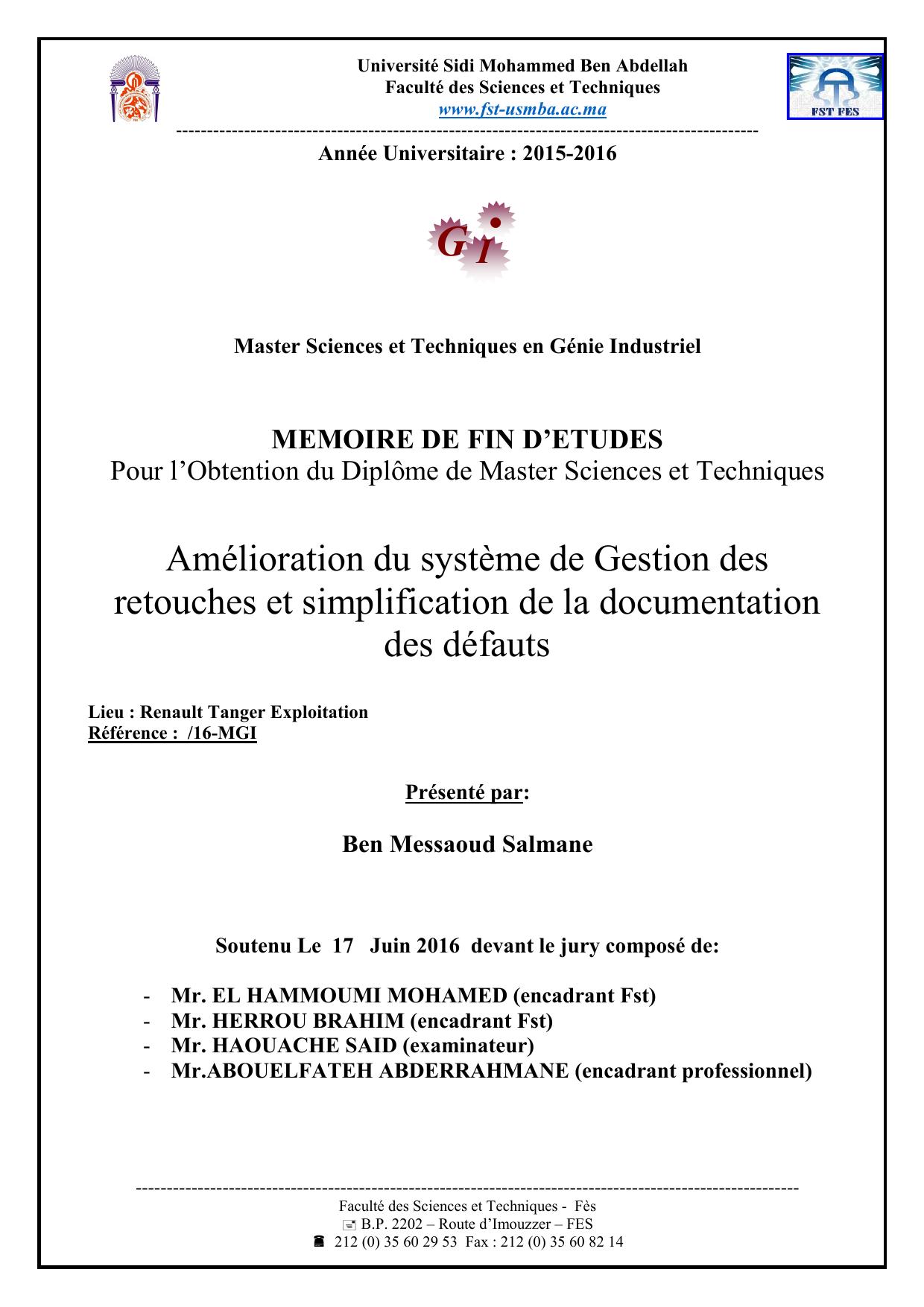 Amélioration du système de Gestion des retouches et simplification de la documentation des défauts