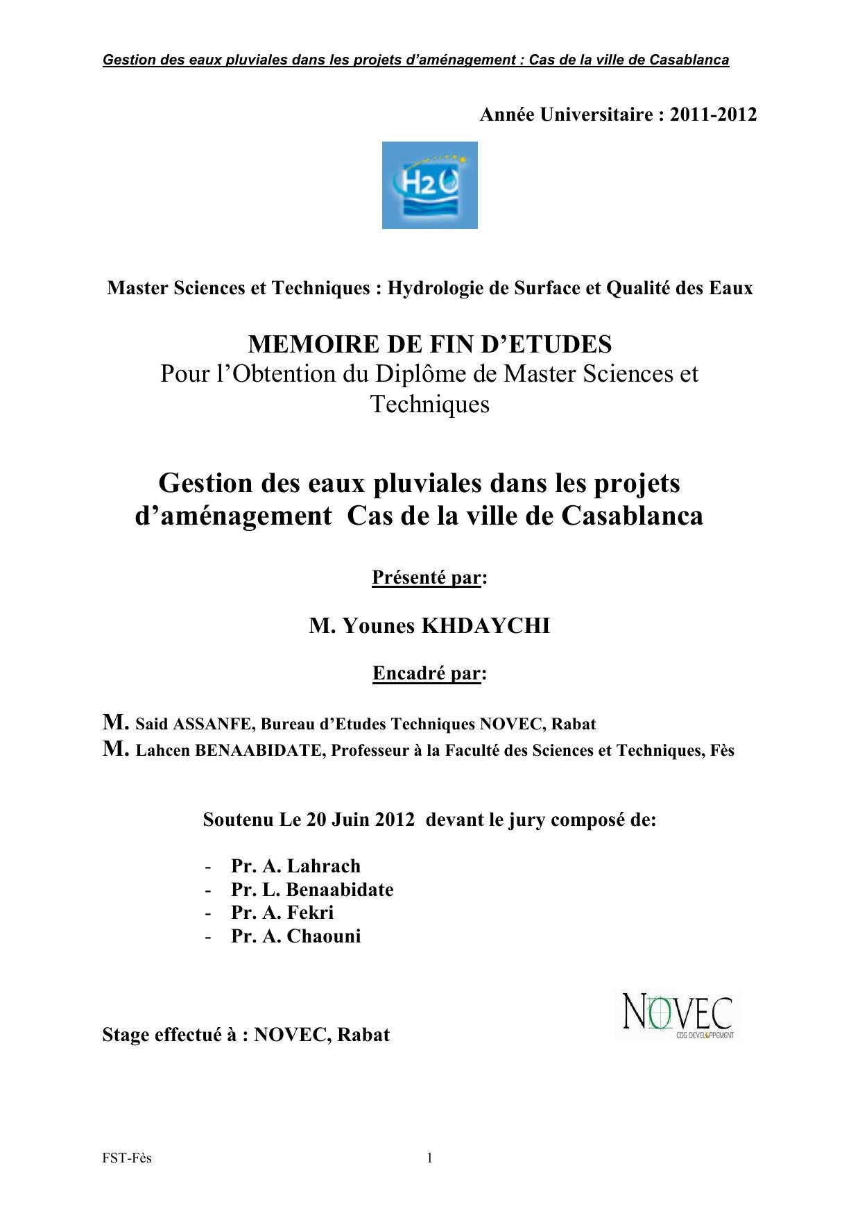 Gestion des eaux pluviales dans les projets d’aménagement Cas de la ville de Casablanca