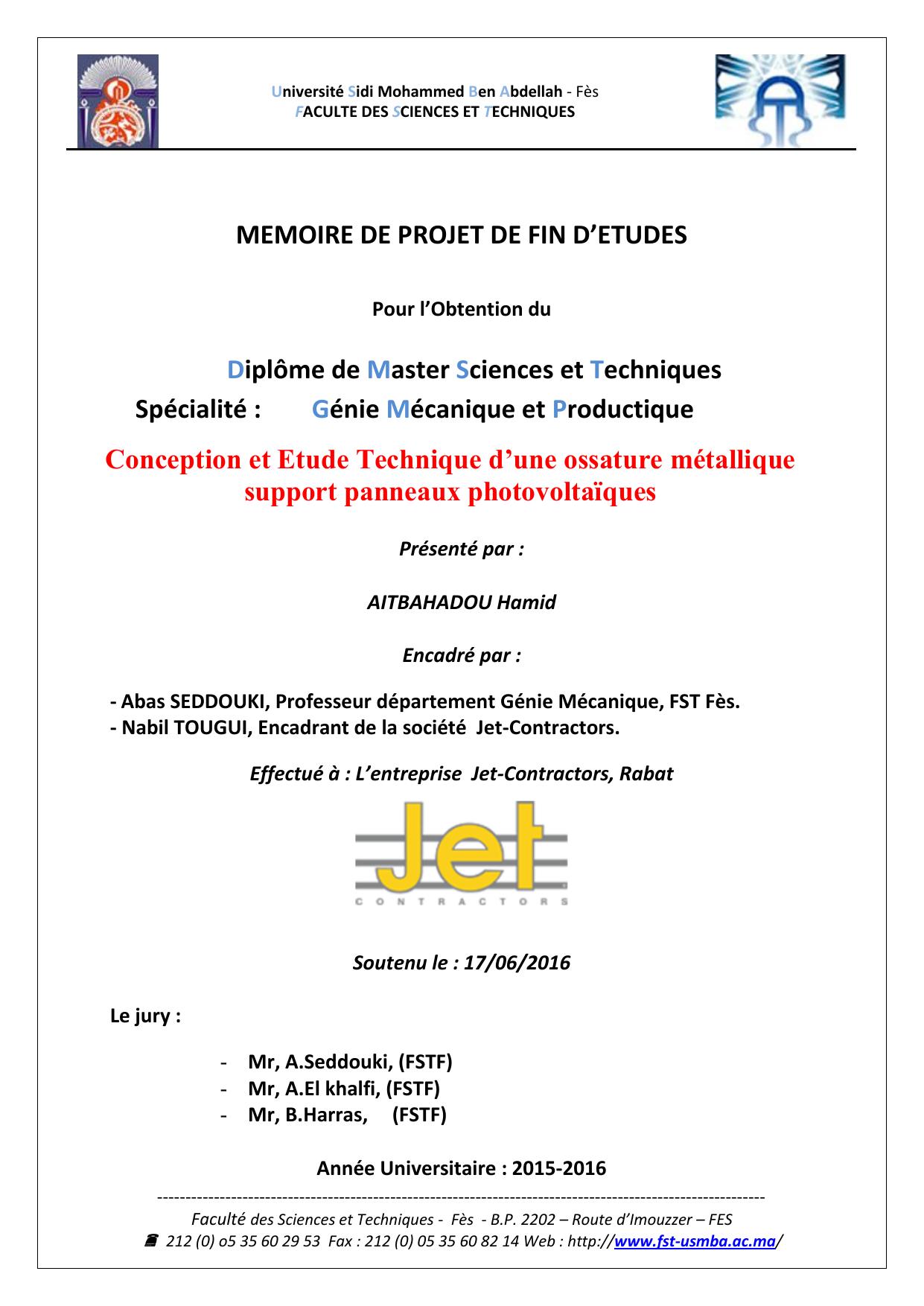 Conception et Etude Technique d’une ossature métallique support panneaux photovoltaïques