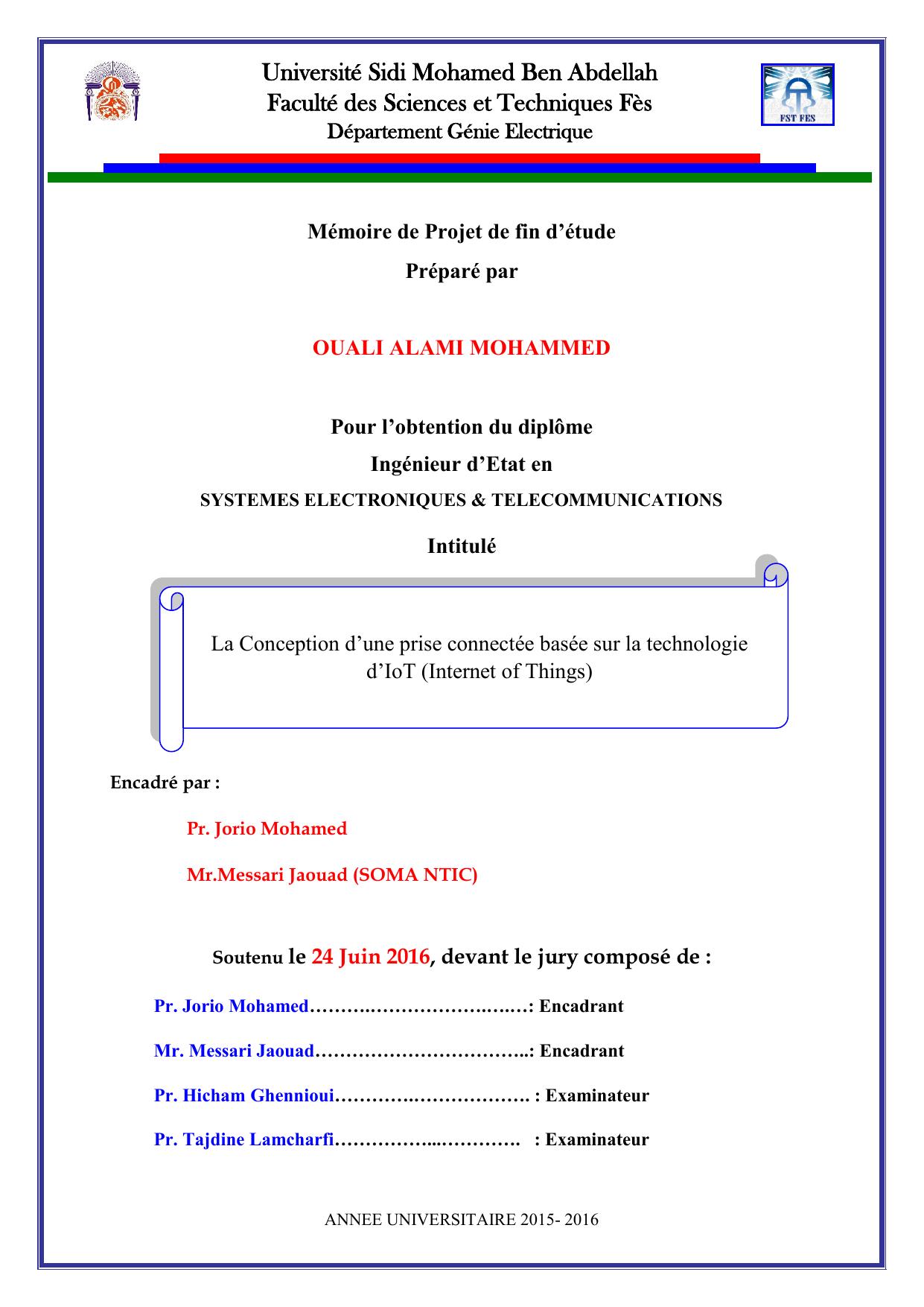 La Conception d’une prise connectée basée sur la technologie d’IoT (Internet of Things)