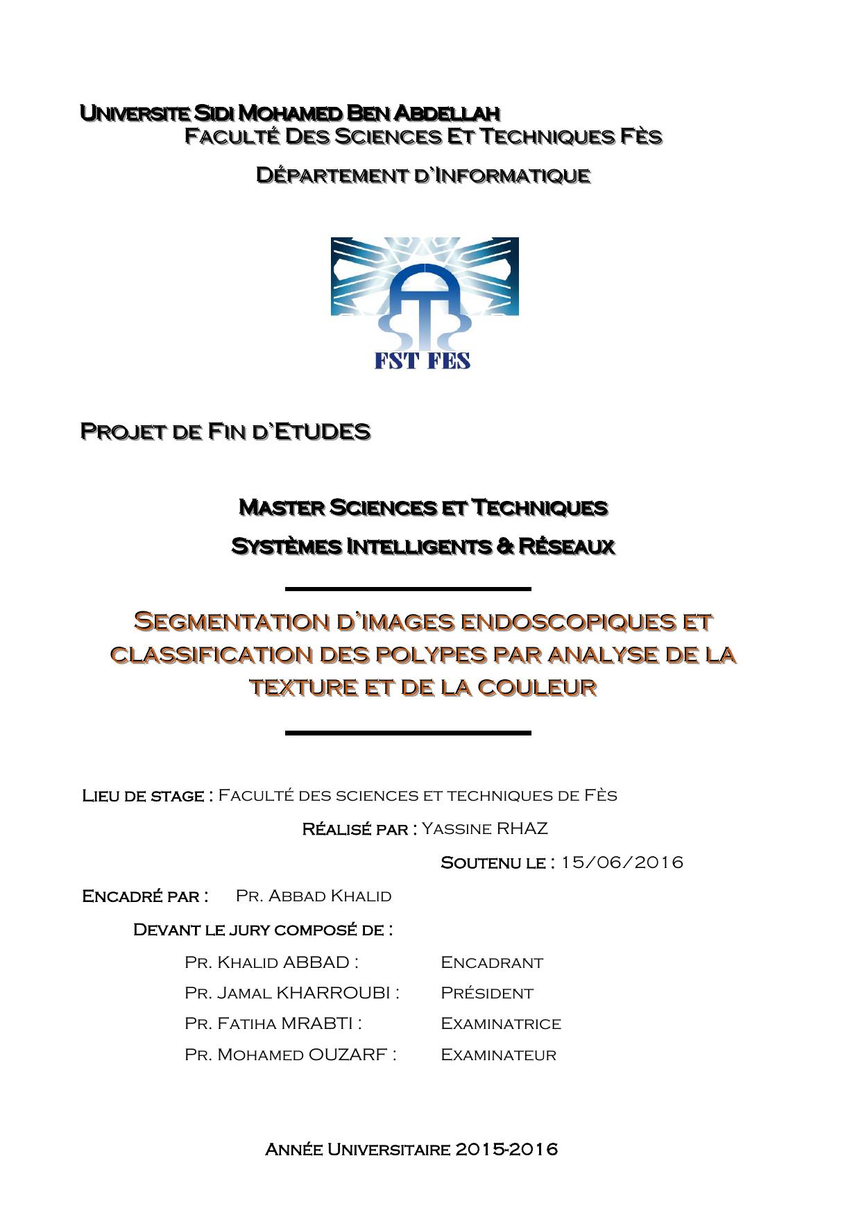 Ségmentation d'images endoscopiques et classification des polypes par analyse de la texture et de la couleur