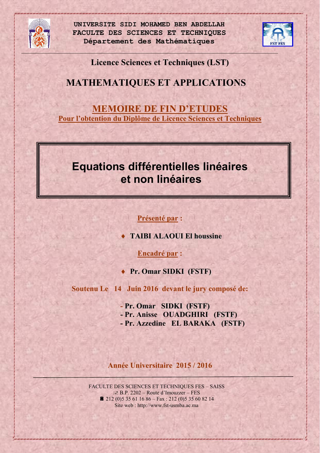 Equations différentielles linéaires et non linéaires